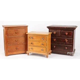 Three Victorian doll-sized chests of drawers