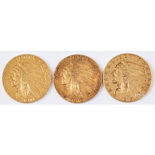 Three Indian Head two and a half dollar gold coins