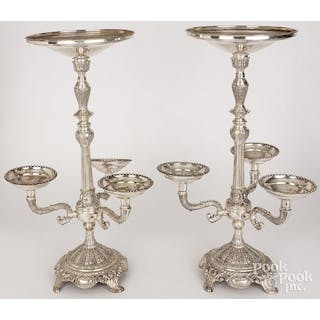 Pair of contemporary silver plated epergnes