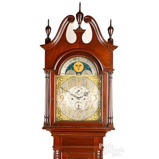 Chippendale style walnut tall case clock, 20th c.