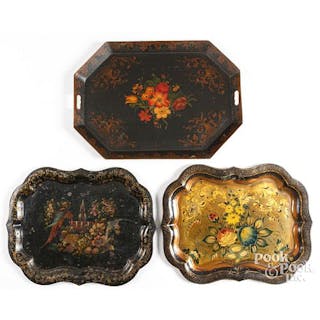 Three Victorian tole painted trays