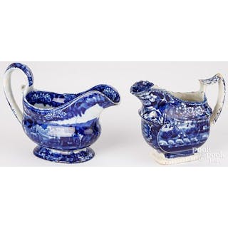 Two Historical Blue Staffordshire gravy boats