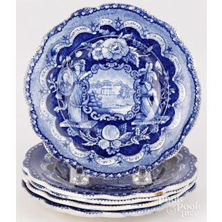 Five Historical Blue Staffordshire toddy plates