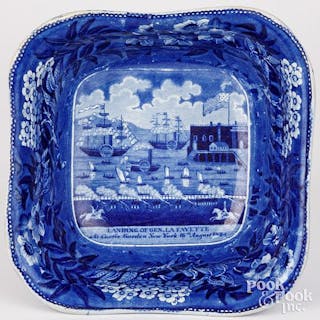 Historical Blue Staffordshire footed bowl