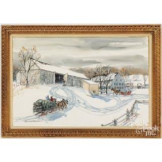 Charles X. Carlson, watercolor winter landscape