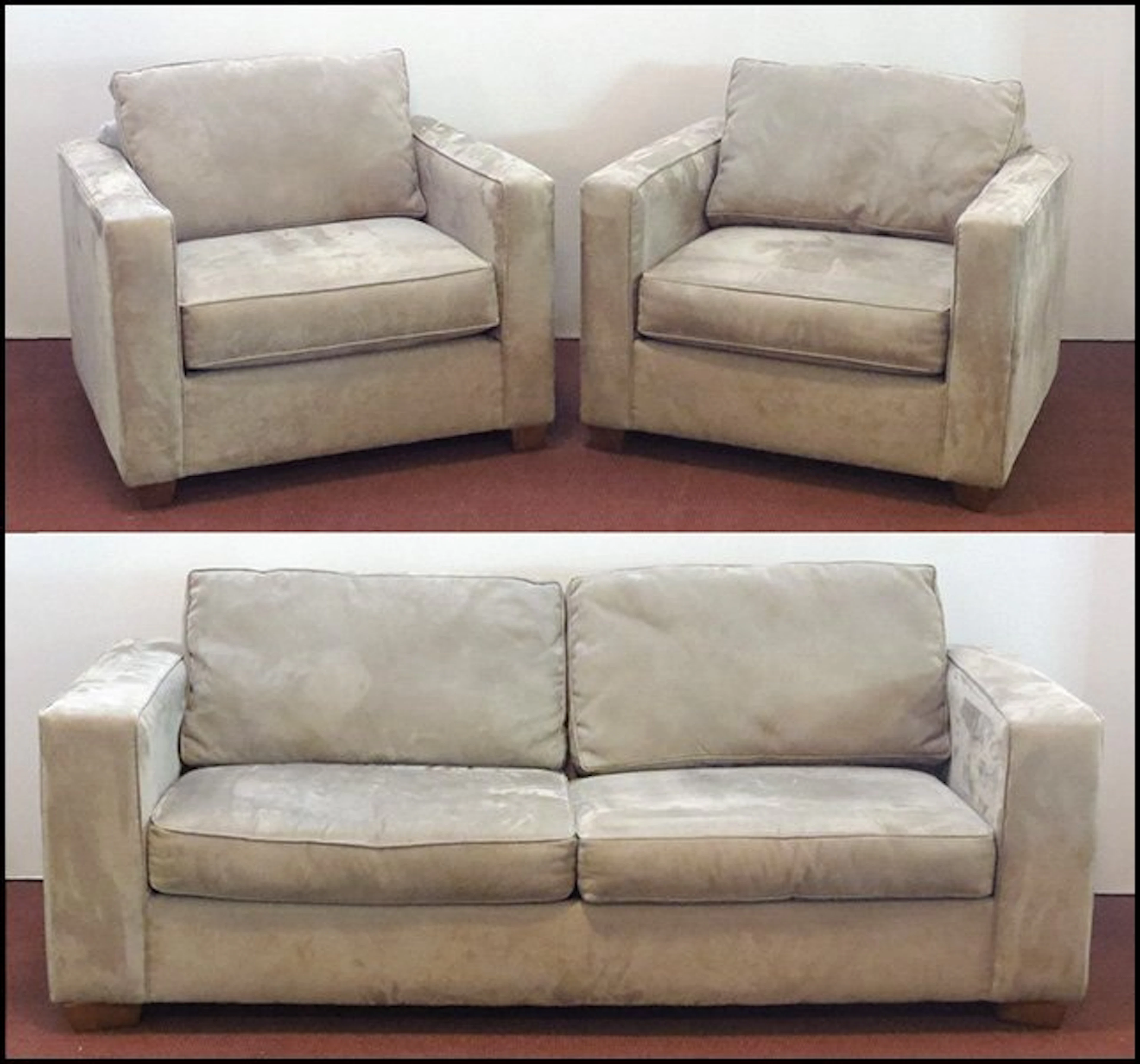 Suite of bauhaus ultrasuede upholstered furnit