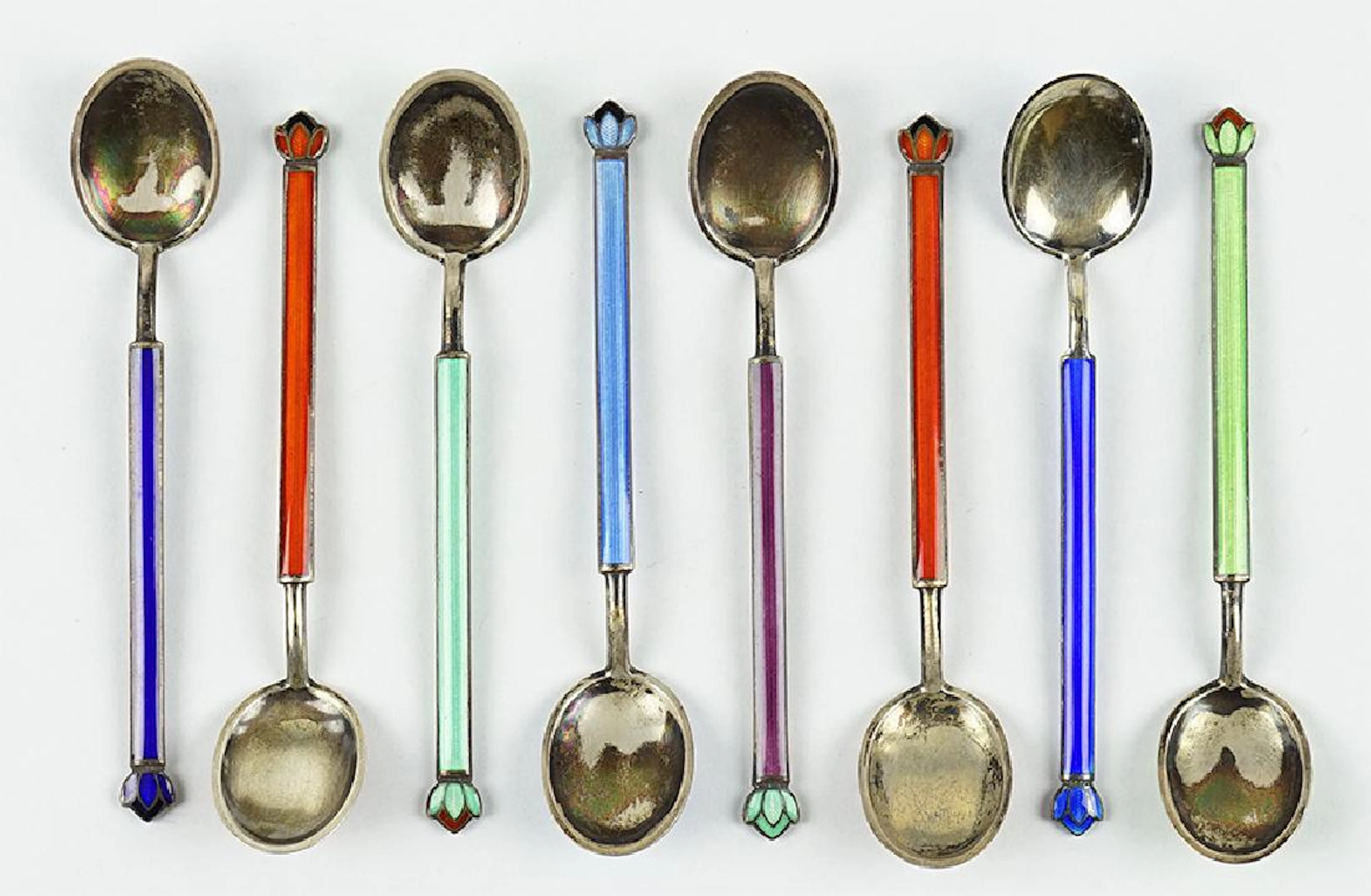 A Set of Eight David Andersen Demitasse Spoons.