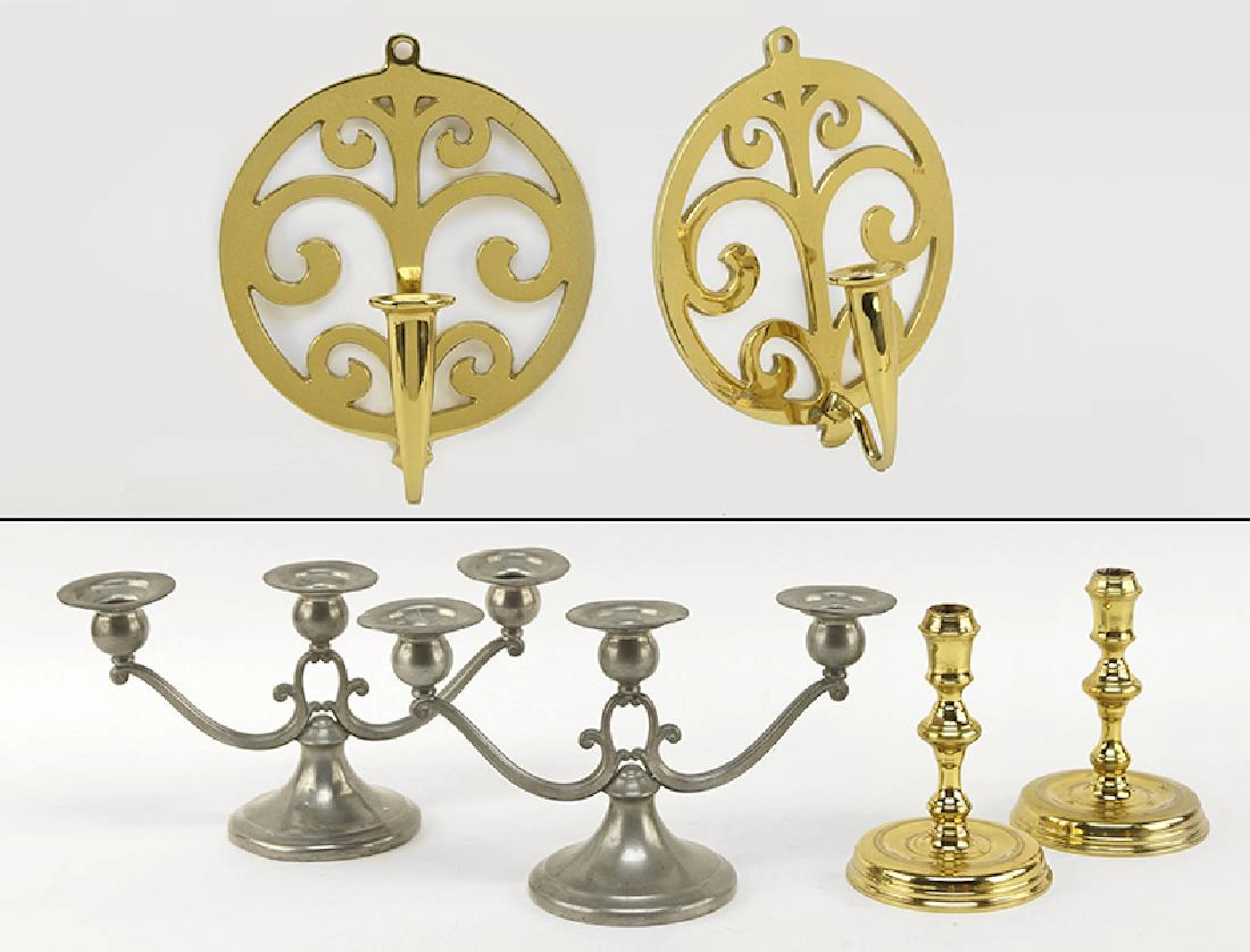 Two Pairs of Colonial Williamsburg Brass Candleholders.