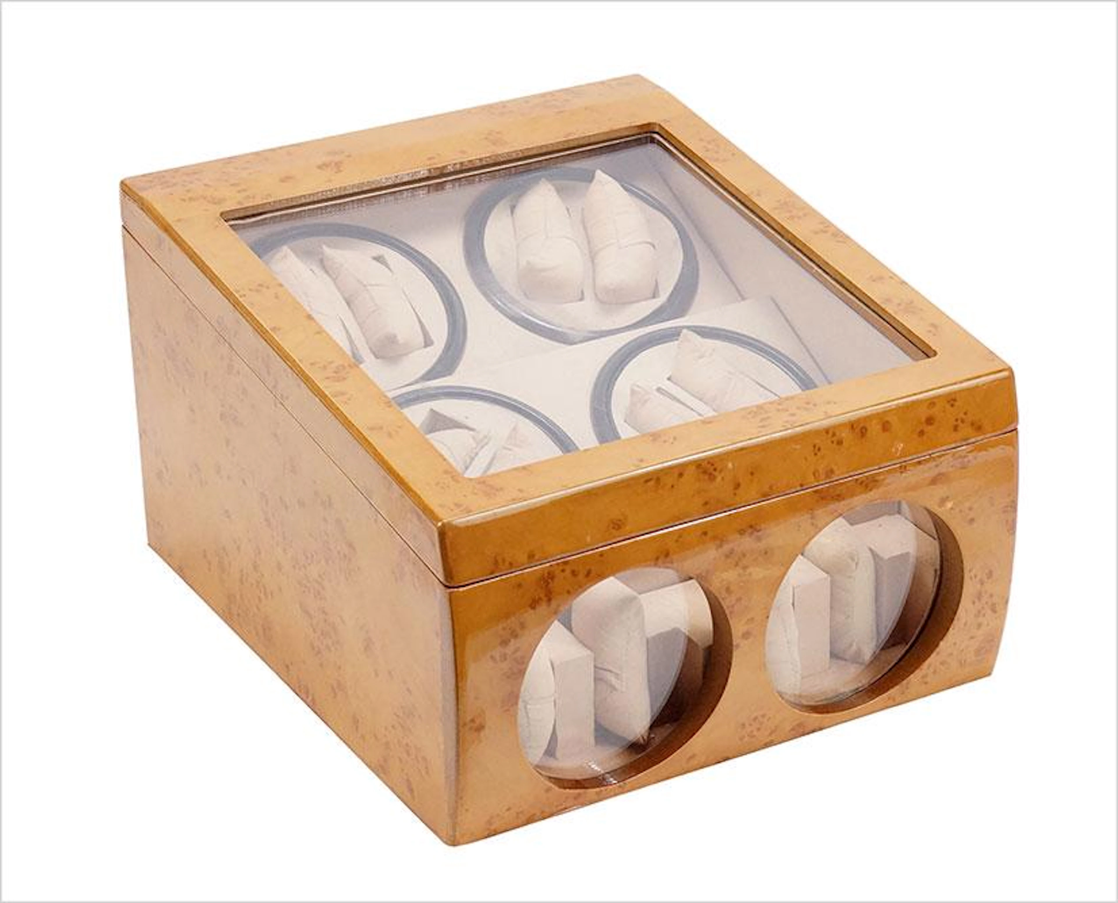 Golden Burled Twelve Watch Display Case.