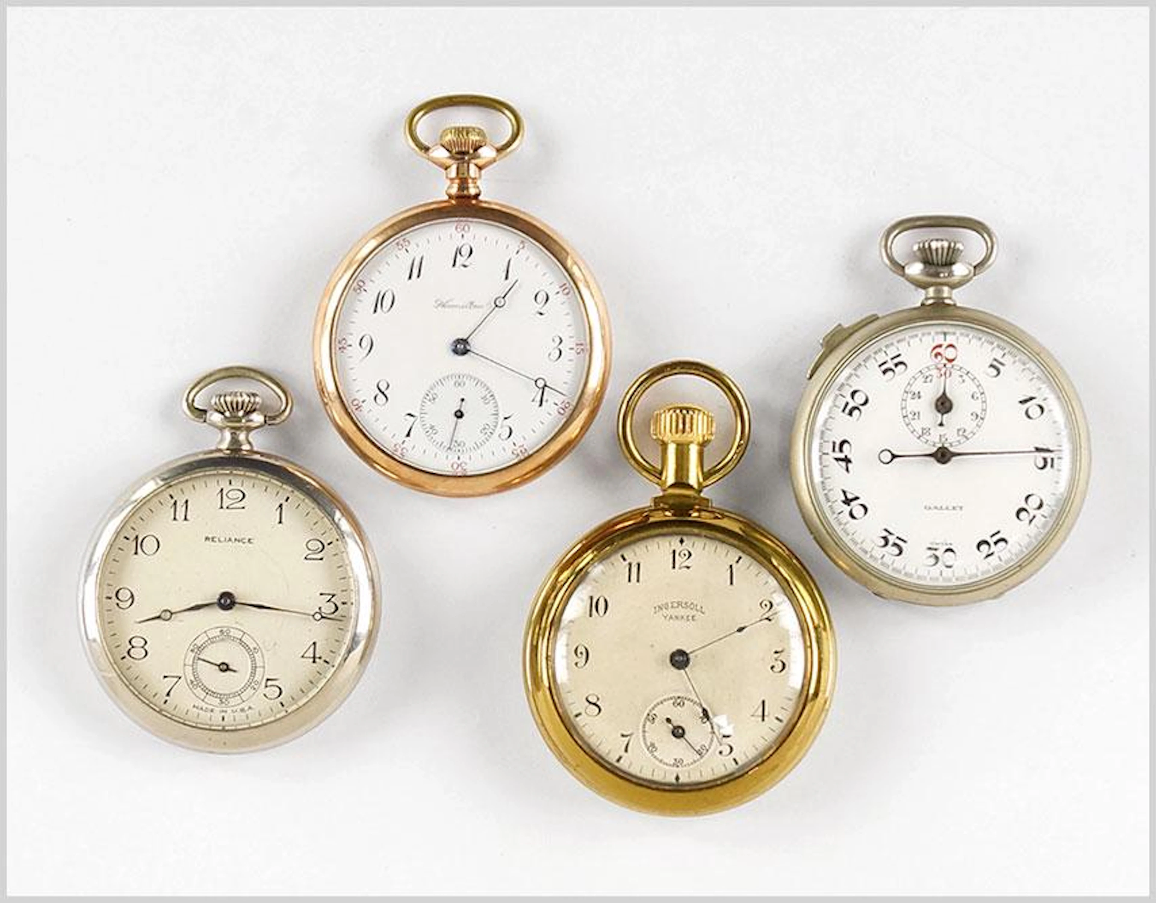 Hamilton, Reliance and Ingersoll Men's Pocket Watches.