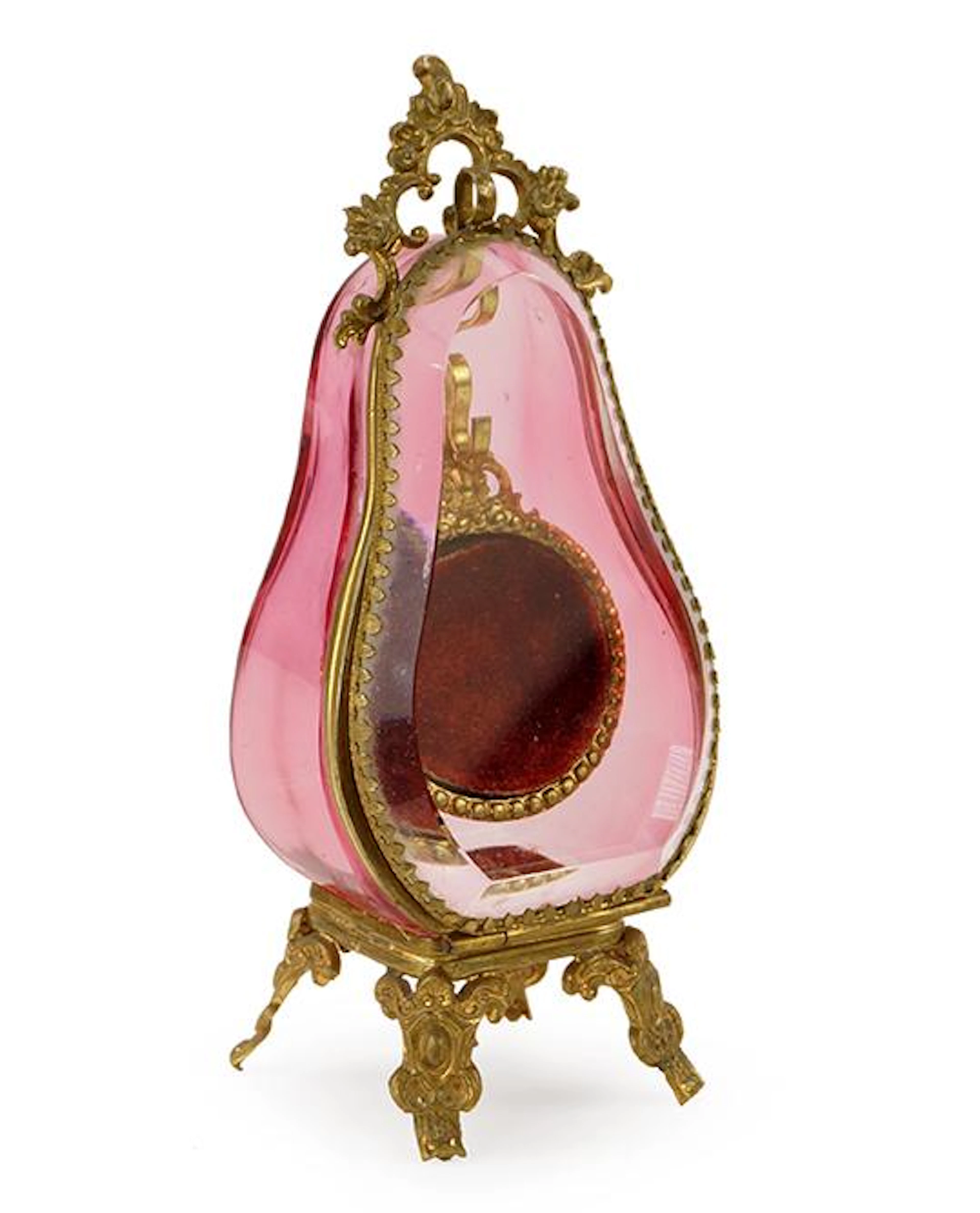 VICTORIANN CRANBERRY GLASS POCKET WATCH HOLDER.