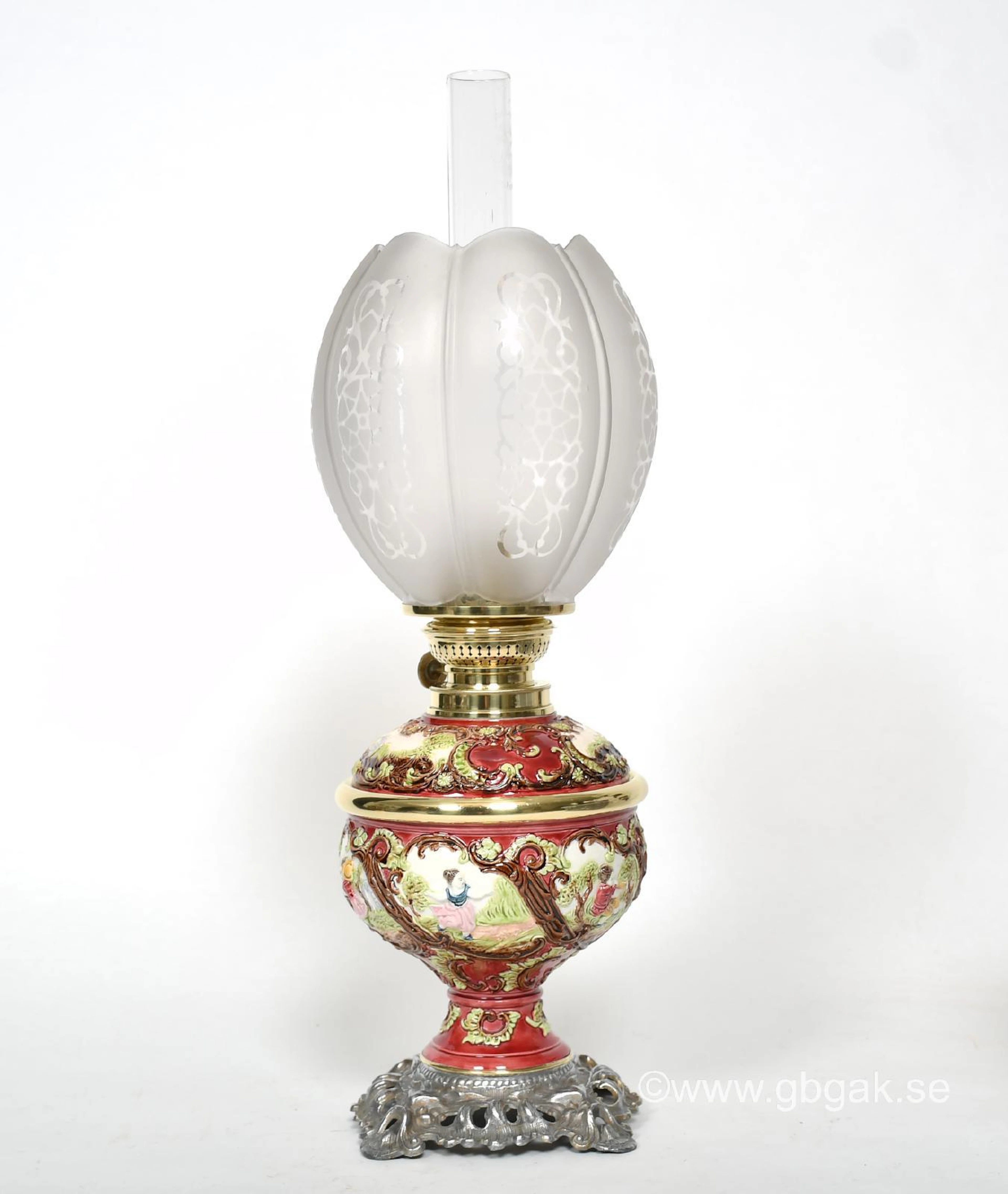 Bordsfotogenlampa majolika 1800-tal
