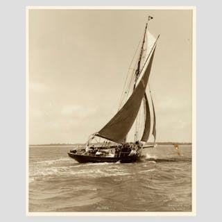 Yacht Alpha, early silver photographic print by Beken of Cowes.