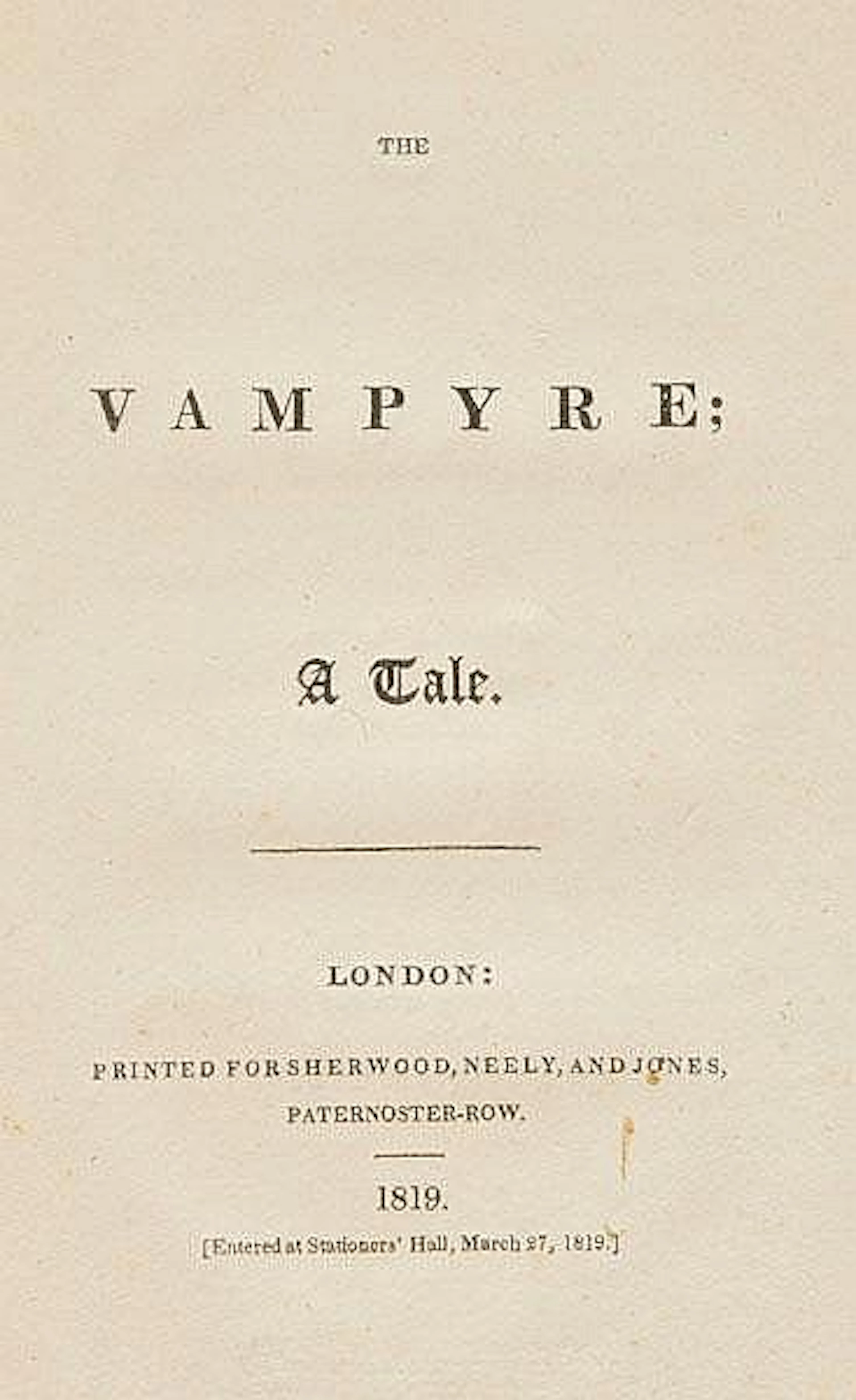 [Polidori, John William], The Vampyre, a Tale, 2nd