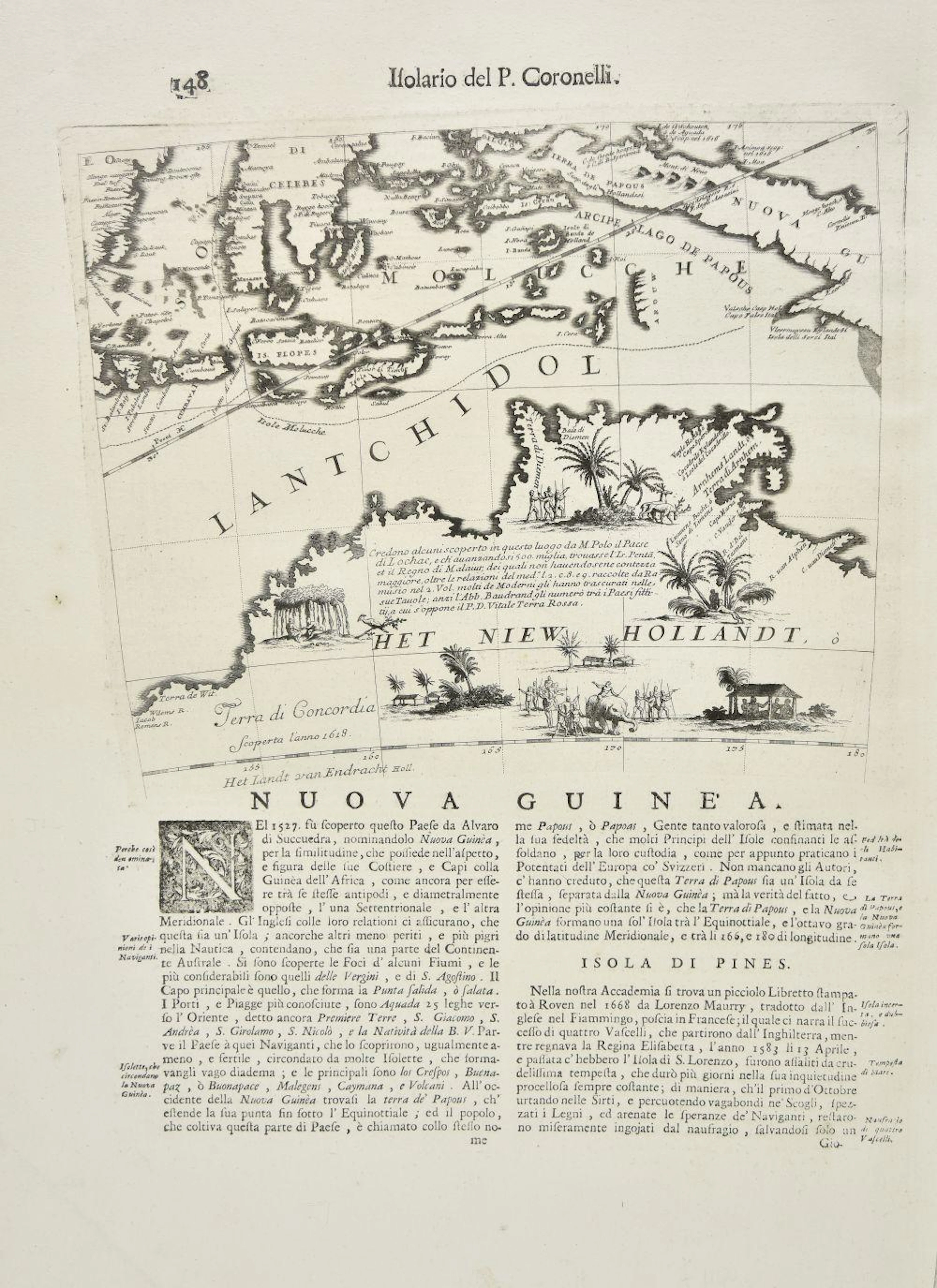 Australia. Coronelli (Vincenzo), Het Niew Hollandt. Nuova Guinea, 1697