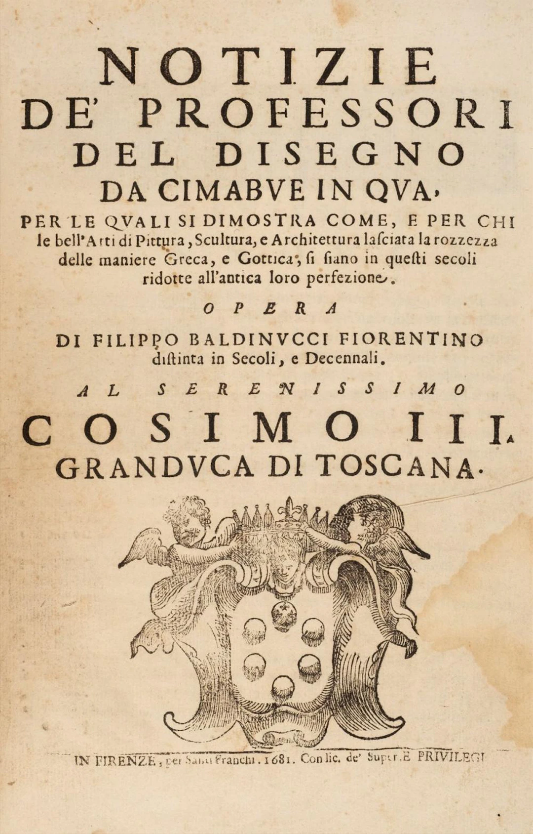Baldinucci (Filippo). Notizie de' Professori del Disegno da