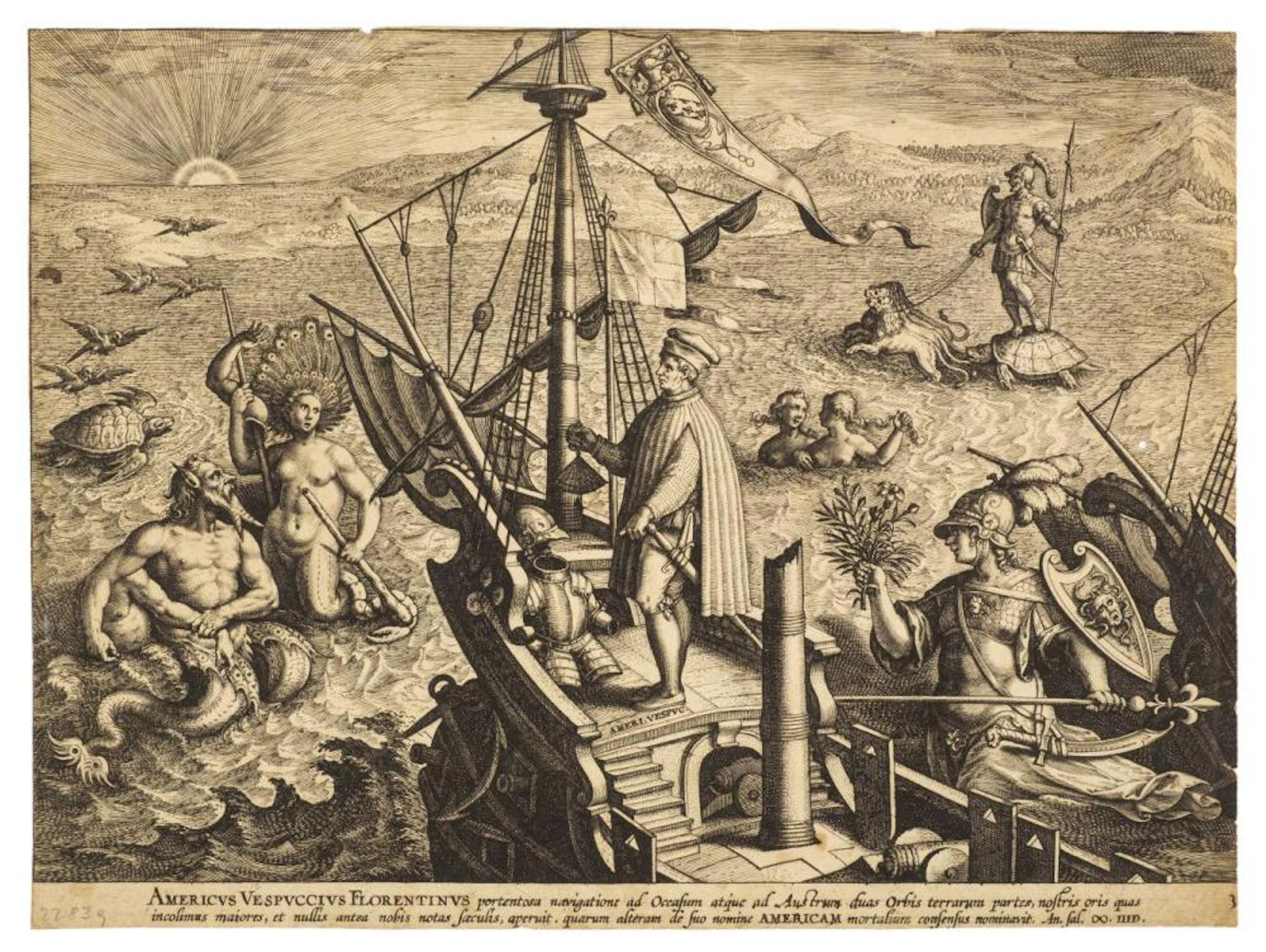 * Collaert (Adriaen, circa 1560-1618). Amerigo Vespucci on his ship