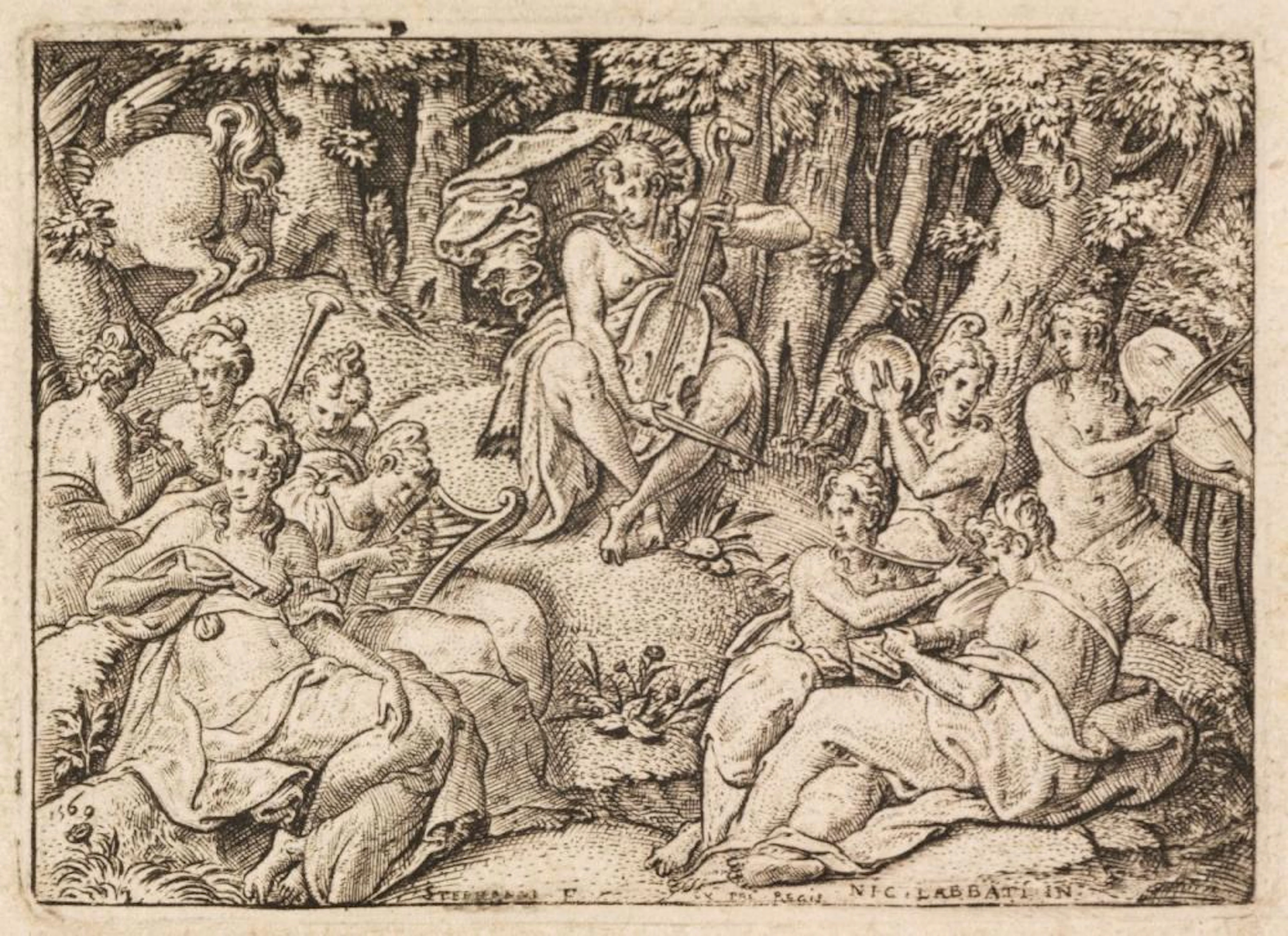 * Delaune (Etienne, 1518/19-1595). Apollo and The Muses on Mount Parnassus