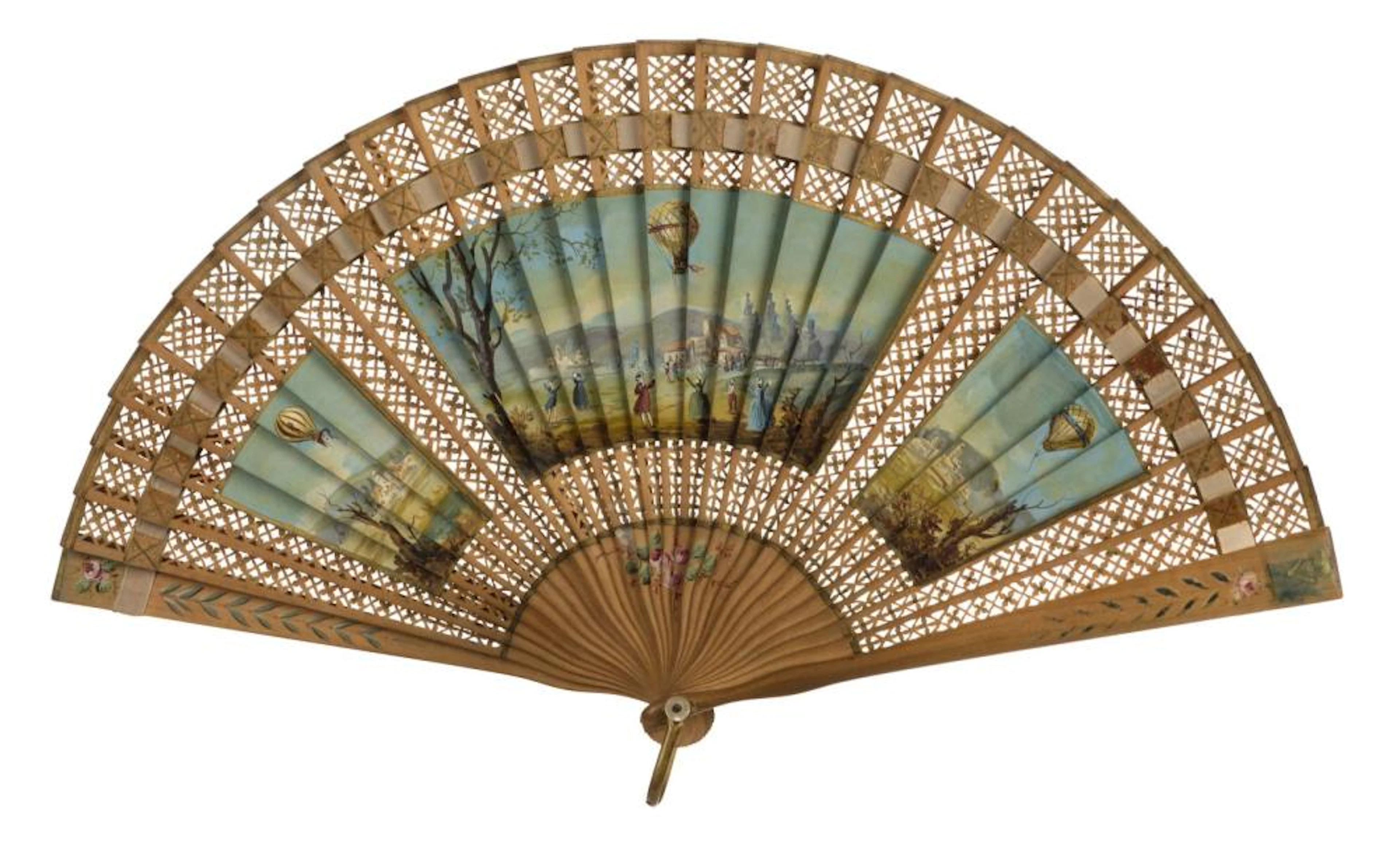 * Ballooning. 18th century fan commemorating air ballooning in France, 1783