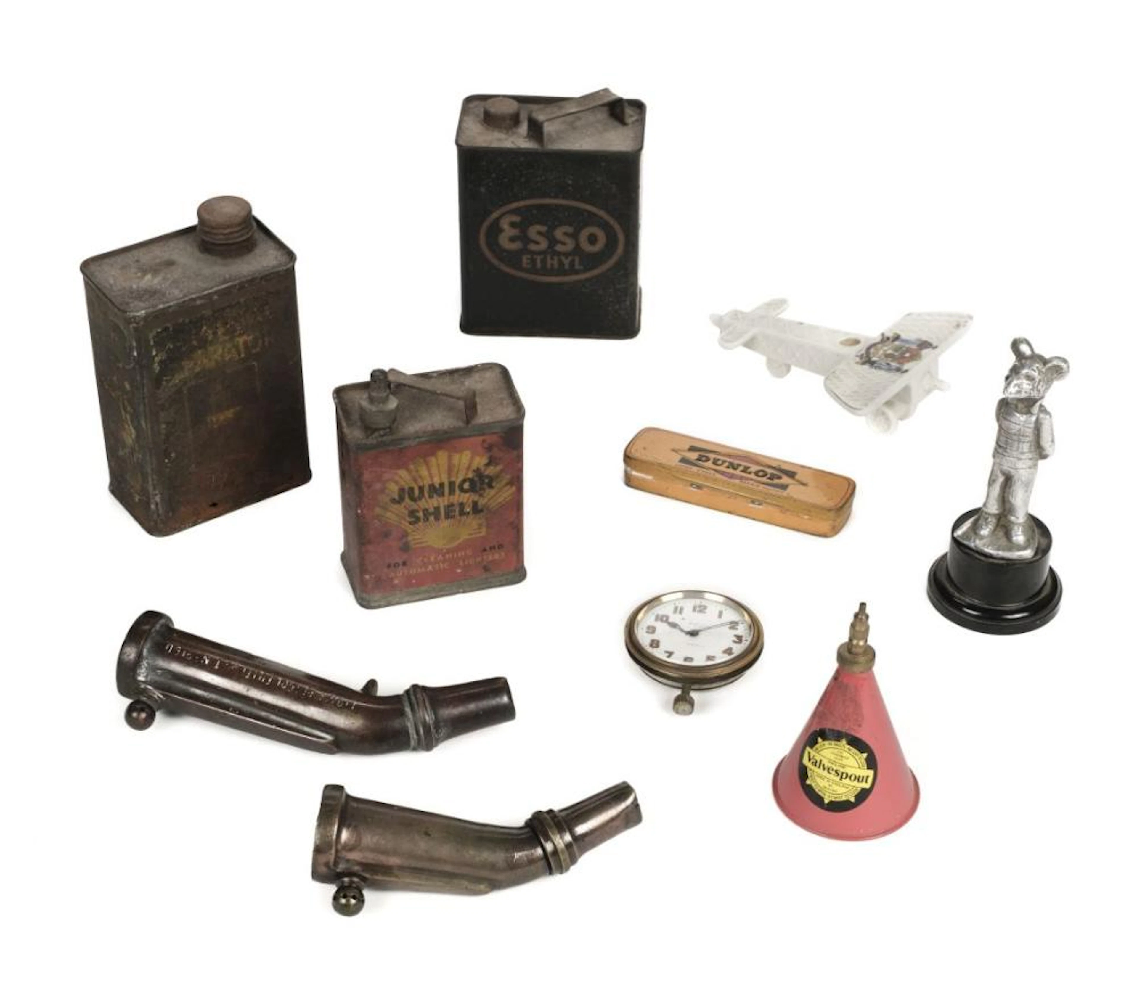 * Automobilia. Brass petrol filler and other items