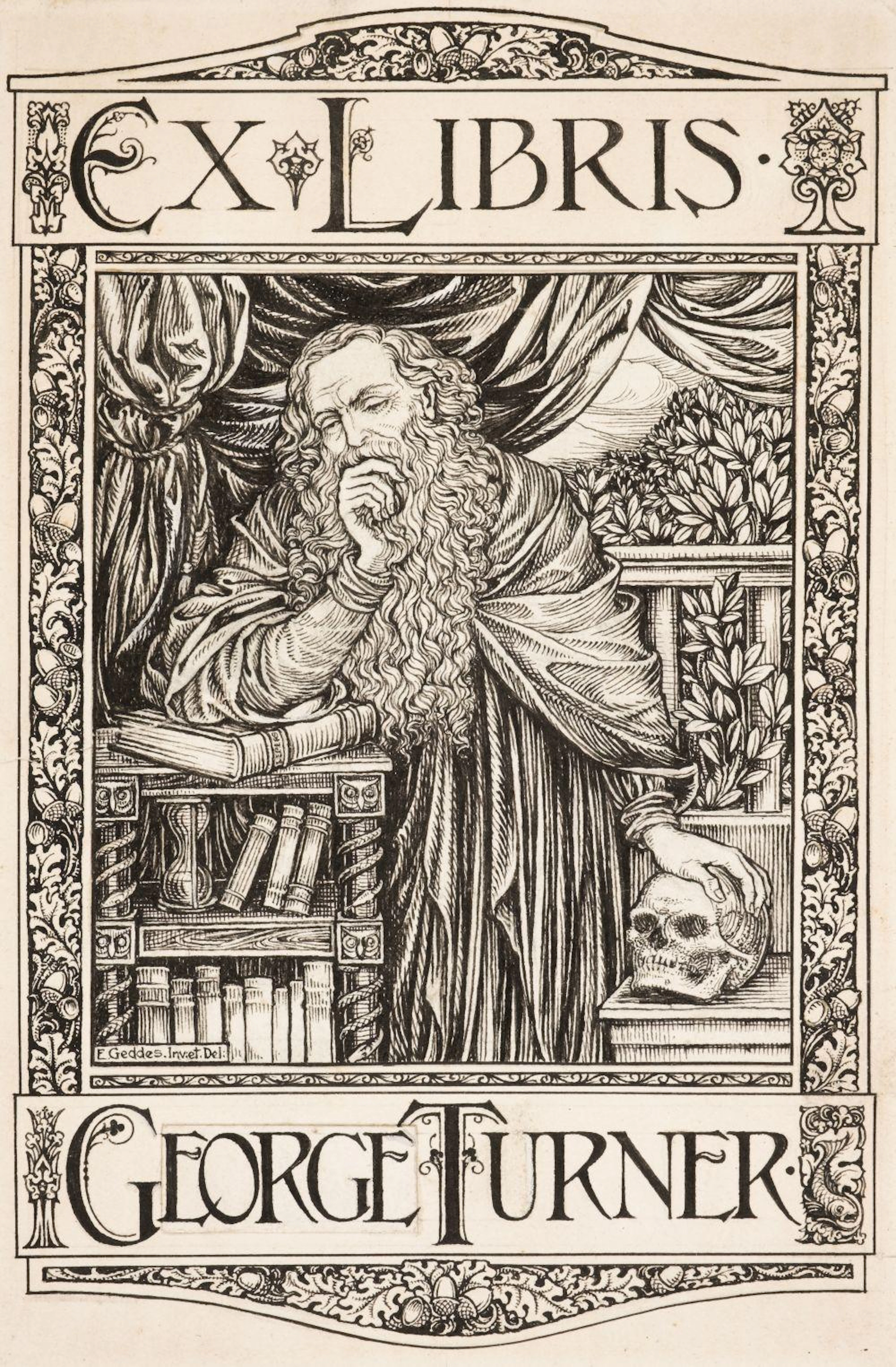 * Geddes (Ewan, 1866-1935). Bookplate design for George Turner