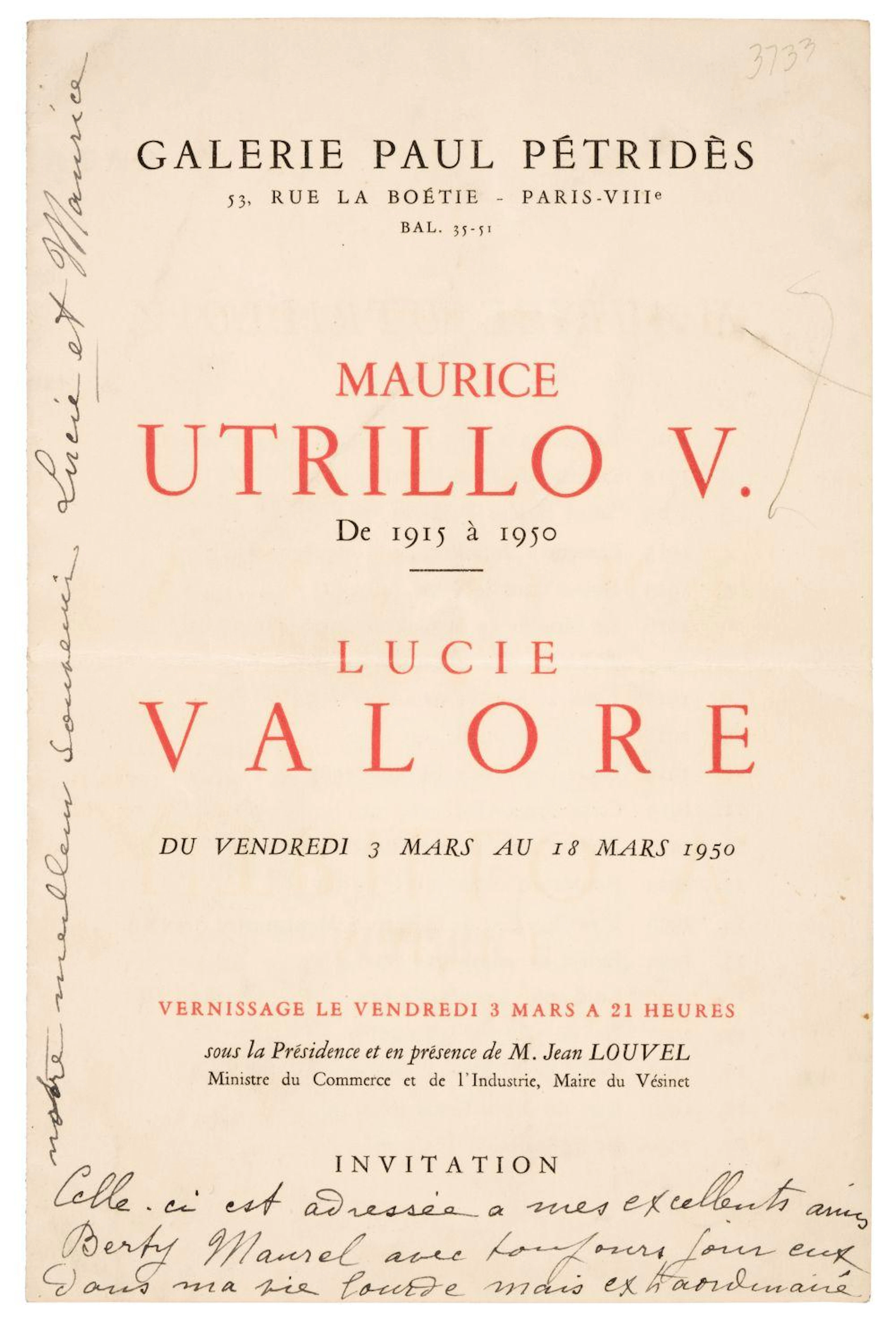 Utrillo (Maurice, 1883-1955). Inscribed exhibition catalogue, 1838
