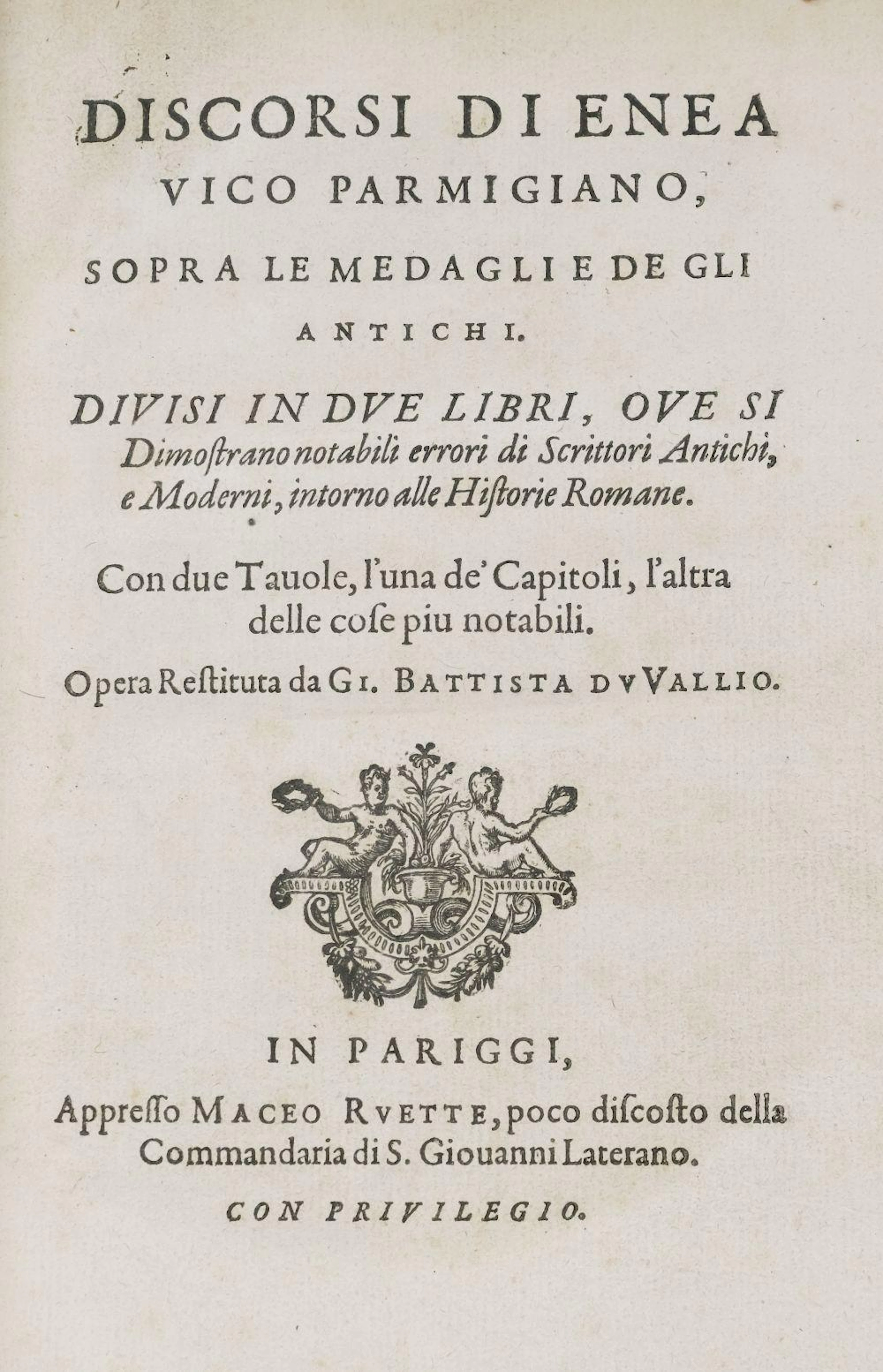 Vico (Aeneas). Discorsi di Enea Vico Parmigiano, 1619
