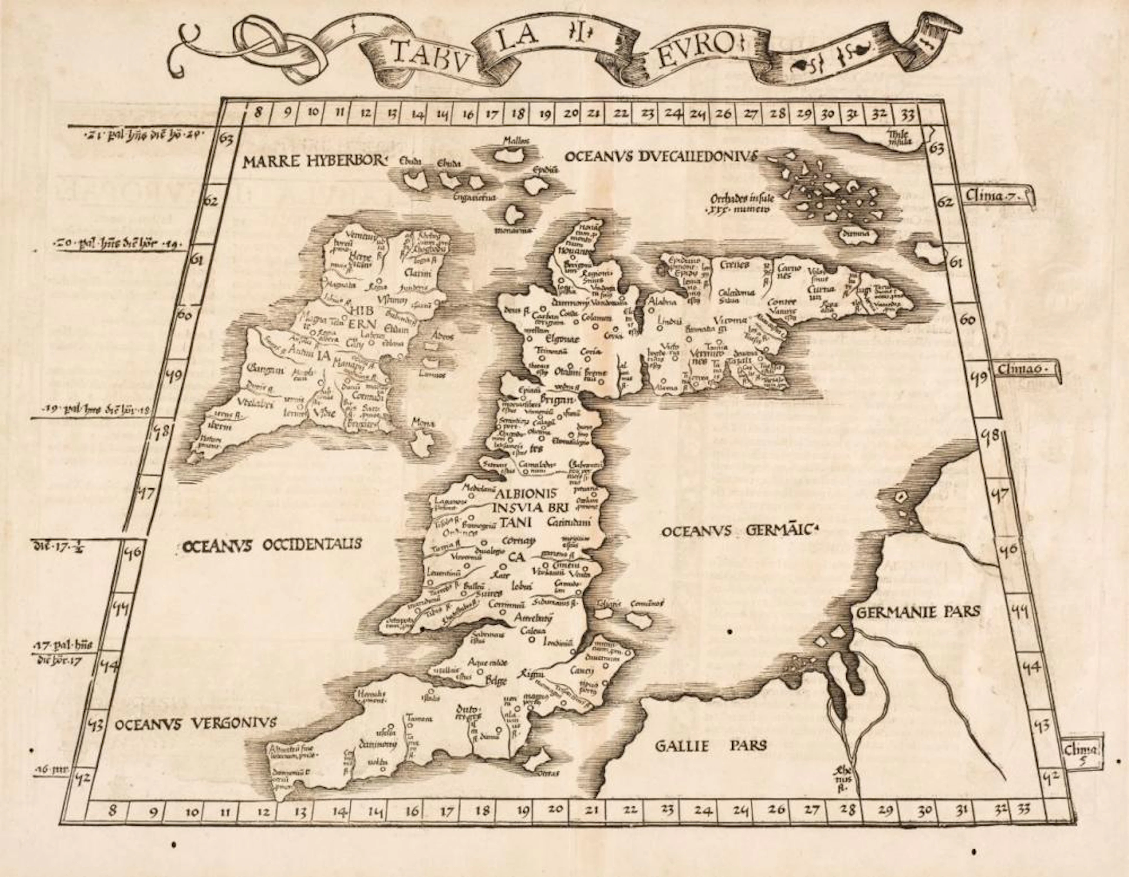 British Isles. Waldseemuller (Martin), Tabula I Euro, Strasbourg, 1522