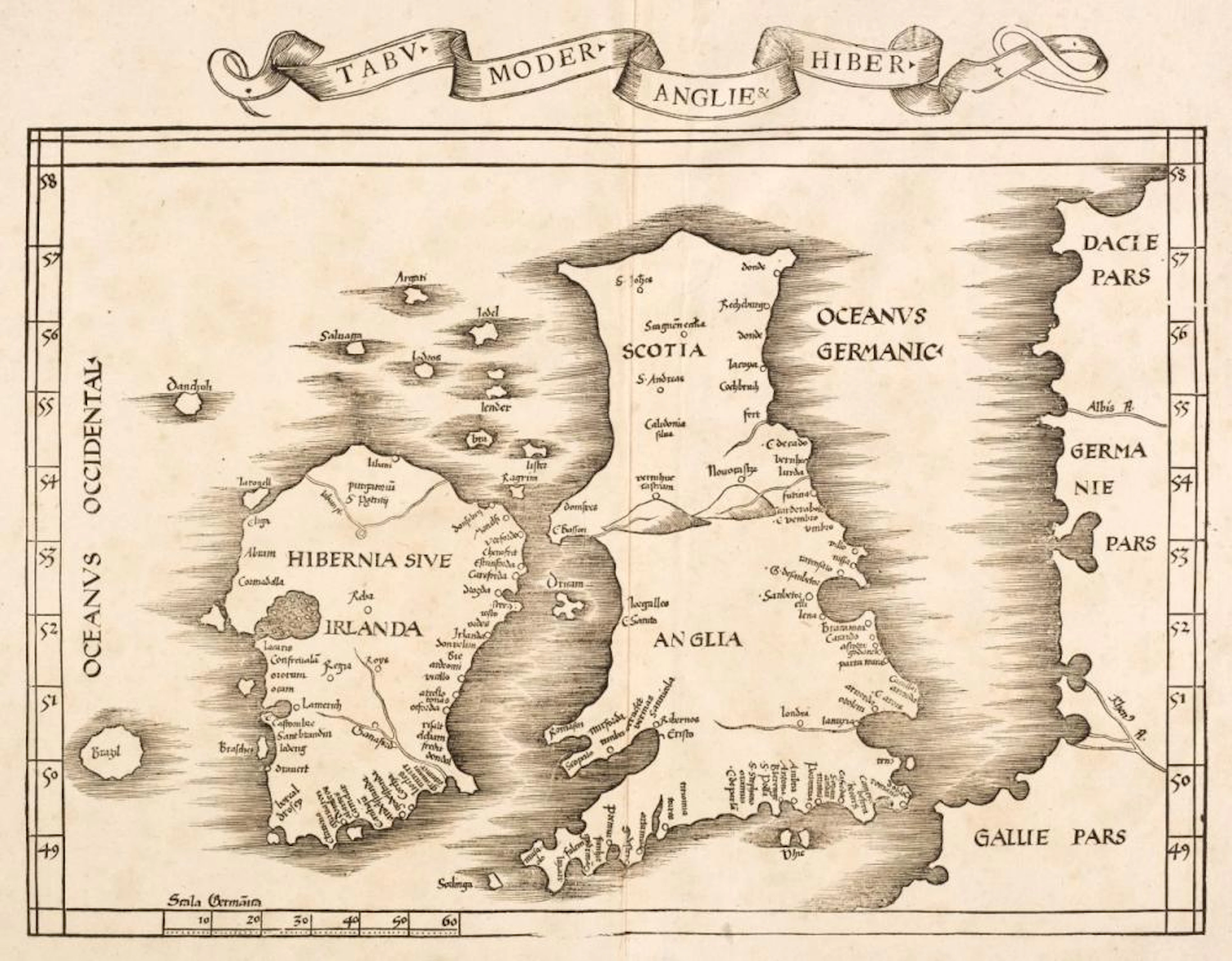 British Isles. Waldseemuller (Martin), Tabu Moder Angliae & Hiber, Lyons, 1535