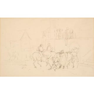 * Sir John Everett Millais, Cavalier in the Courtyard of an Inn, pencil on paper