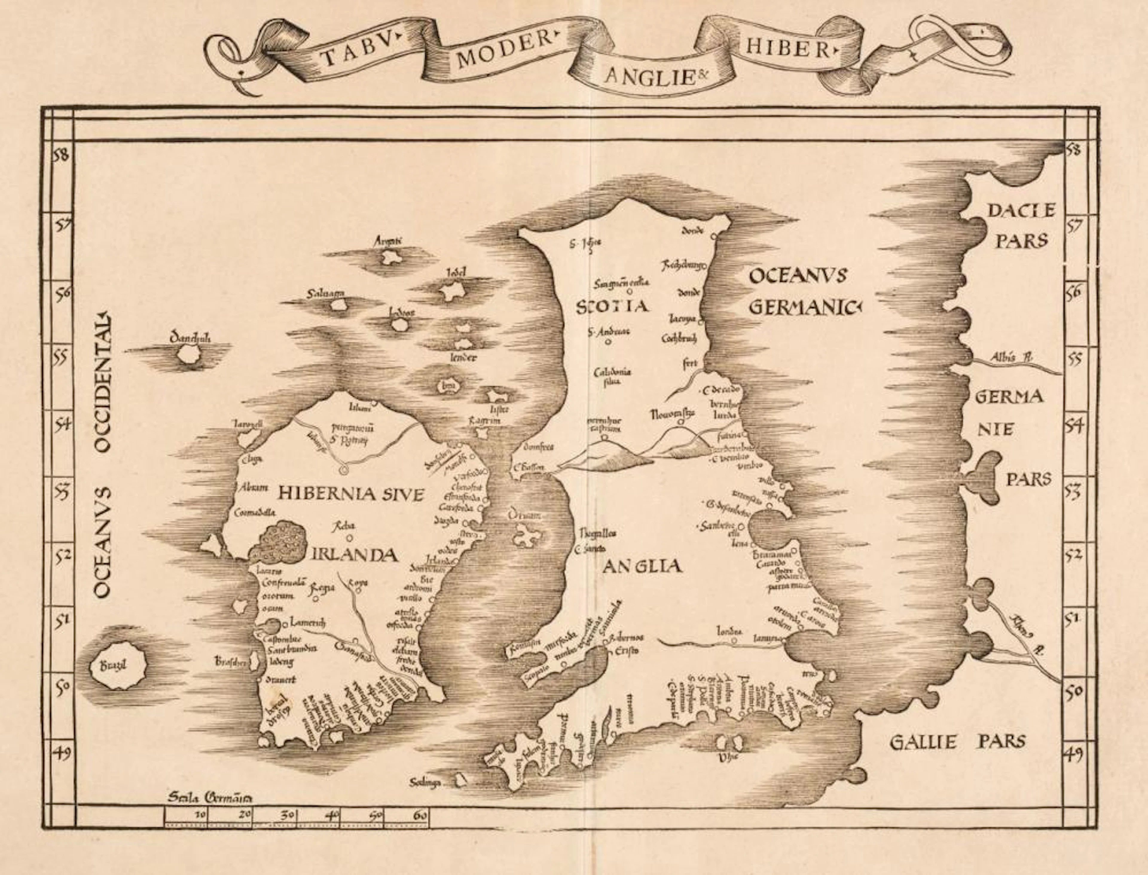 British Isles. Waldseemüller (Martin), Tabu Moder Angliae & Hiber, Lyons, 1535