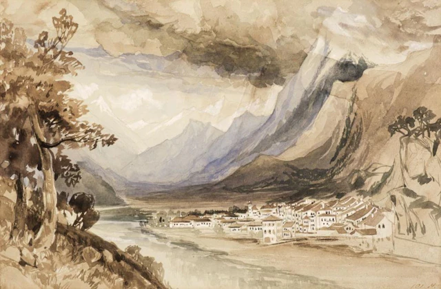 * Lear (Edward, 1812-1888). Saint Moritz, Switzerland, watercolour