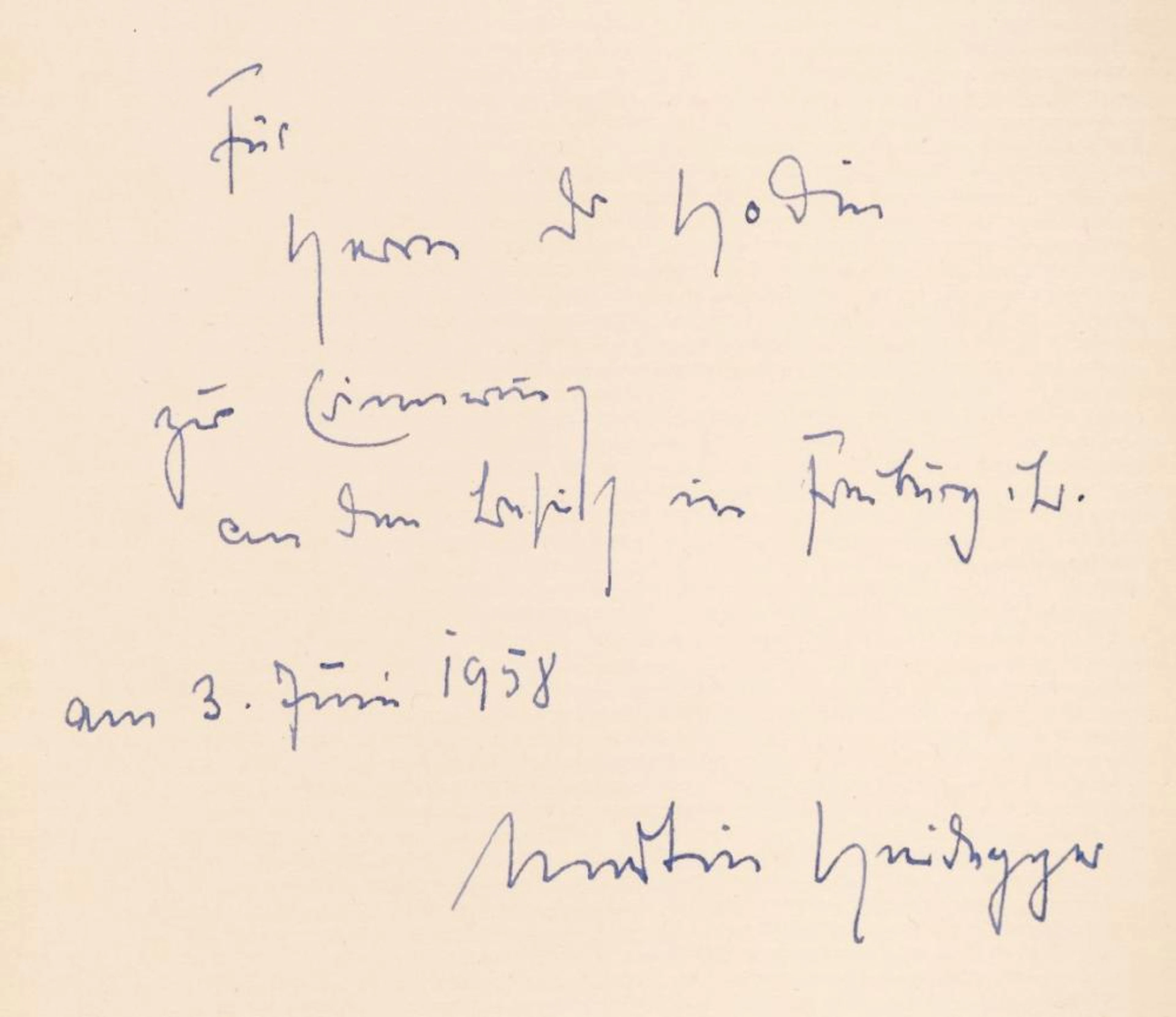 Heidegger (Martin). Identität und Differenz, presentation copy, 1957