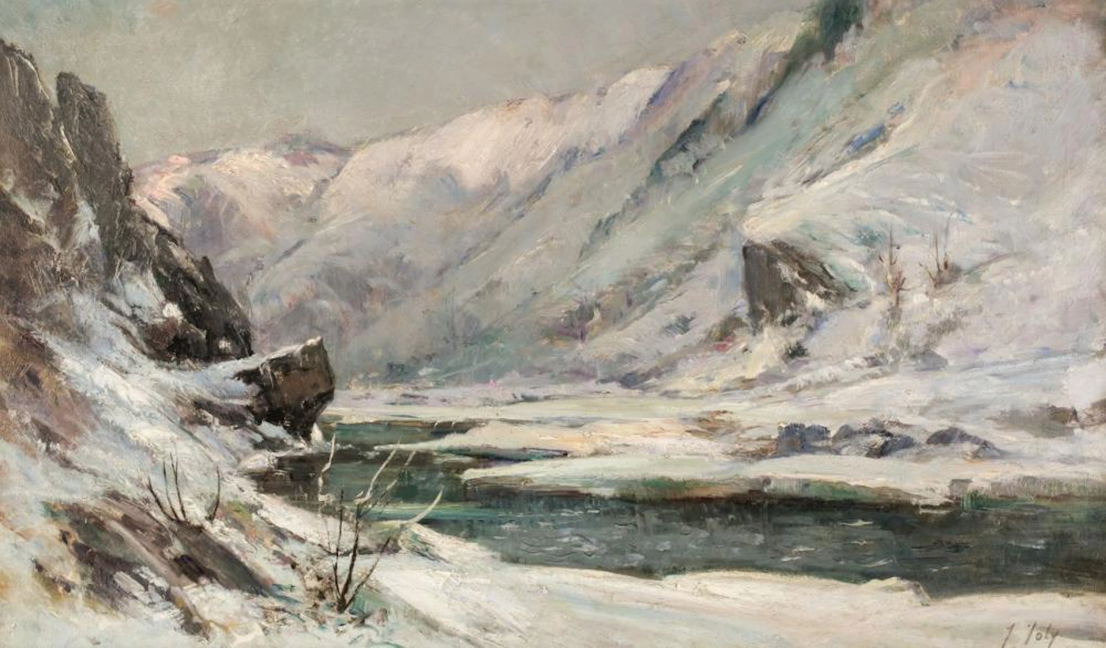 * Joly (Jules, 1820-?). Mountain River Valley in Winter