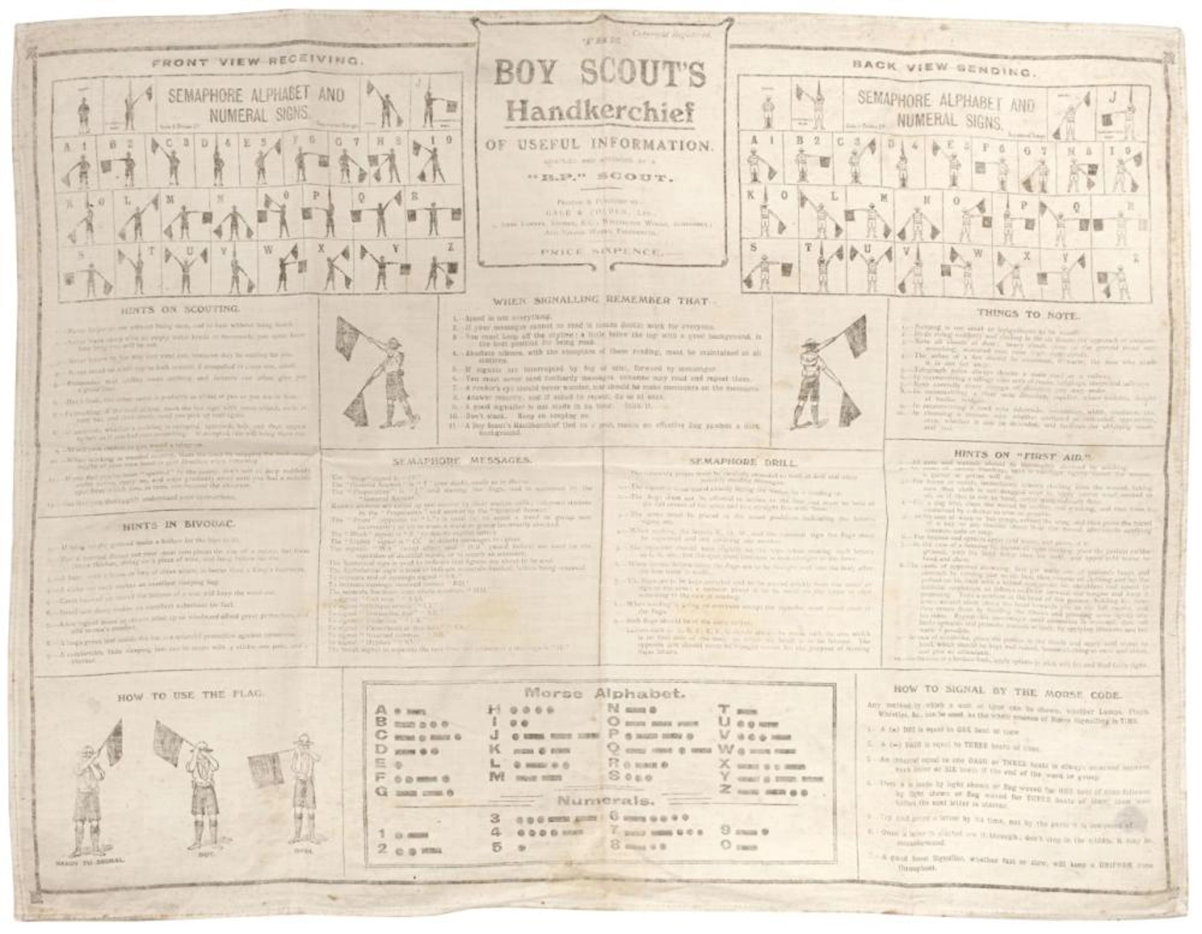 * Handkerchief. The Boy Scout's Handkerchief of Useful Information, 1920s