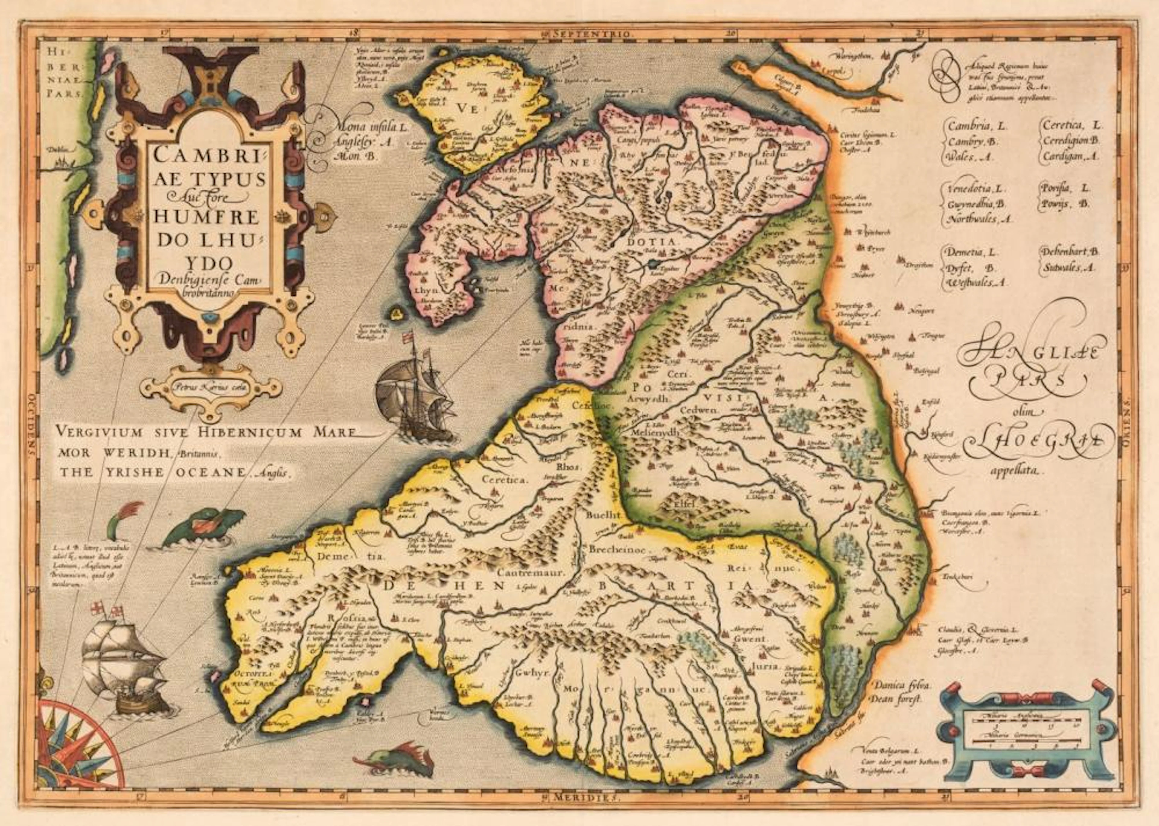 Wales. Mercator (Gerard & Lhuyd Humphrey), Cambriae Typus..., 1607 or later