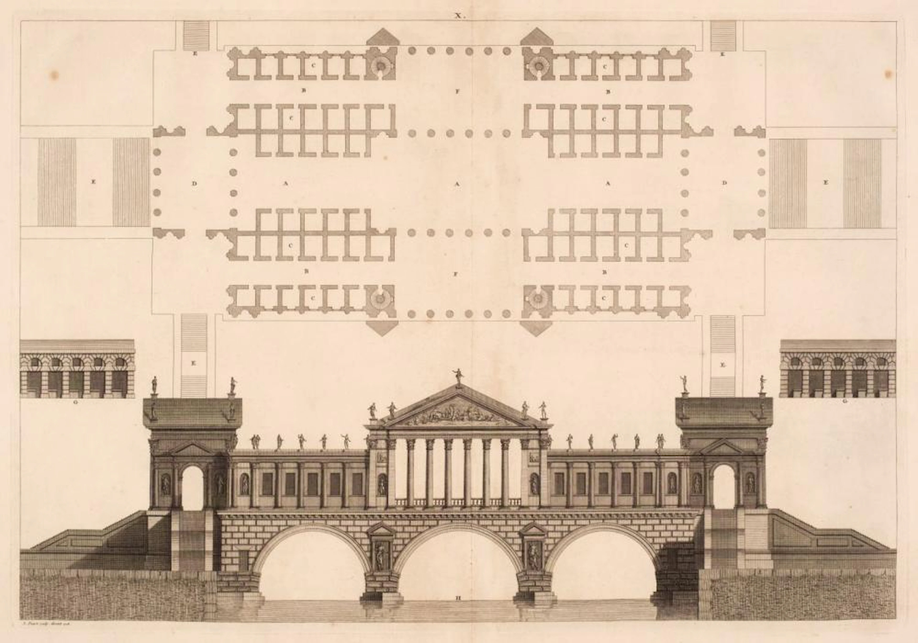 Palladio (Andrea). The Architecture of A. Palladio; in four books ..., 1715