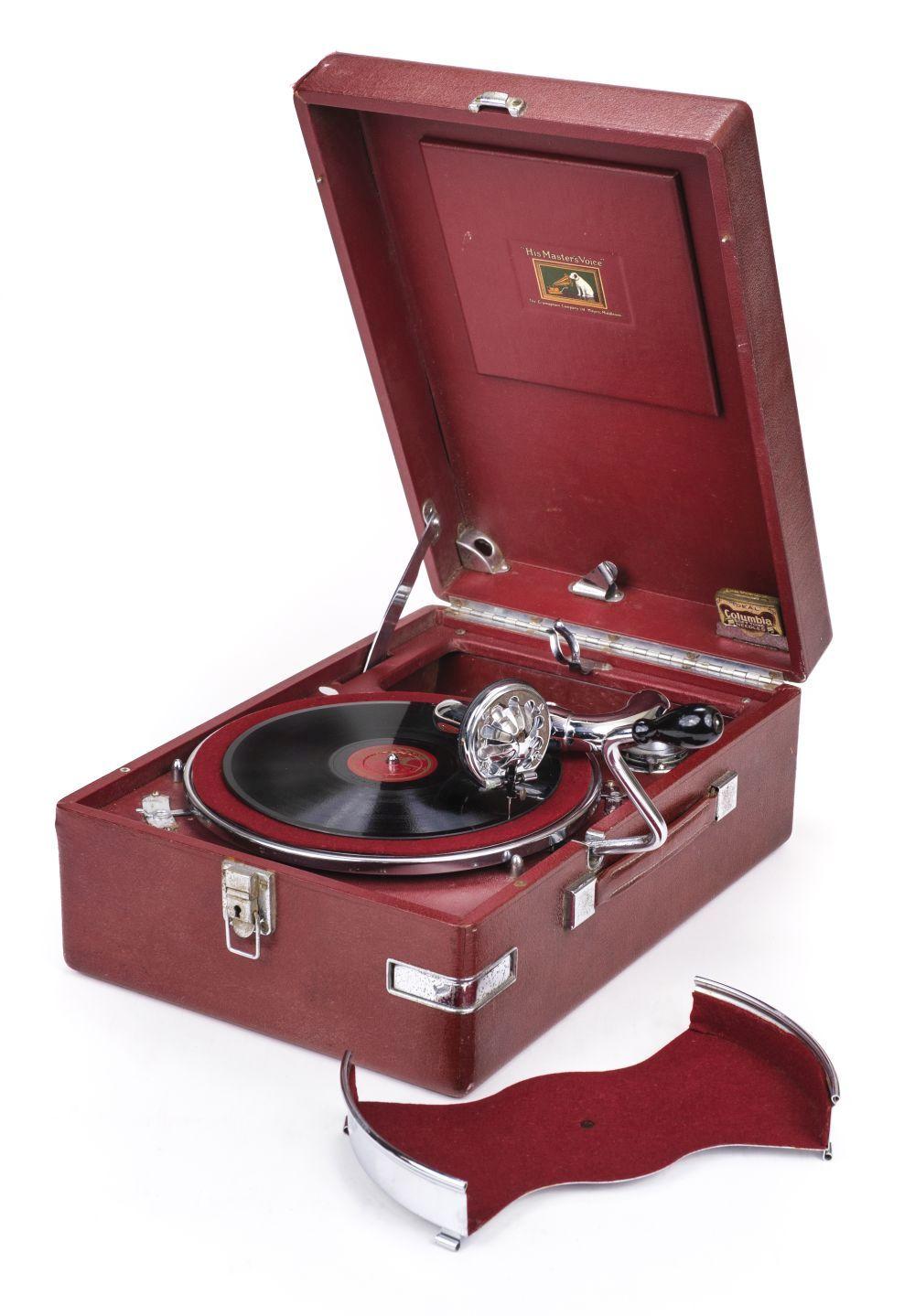 Gramophone. Vintage HMV 102 Gramophone In Red Rexine, Circa 1935 | Barnebys