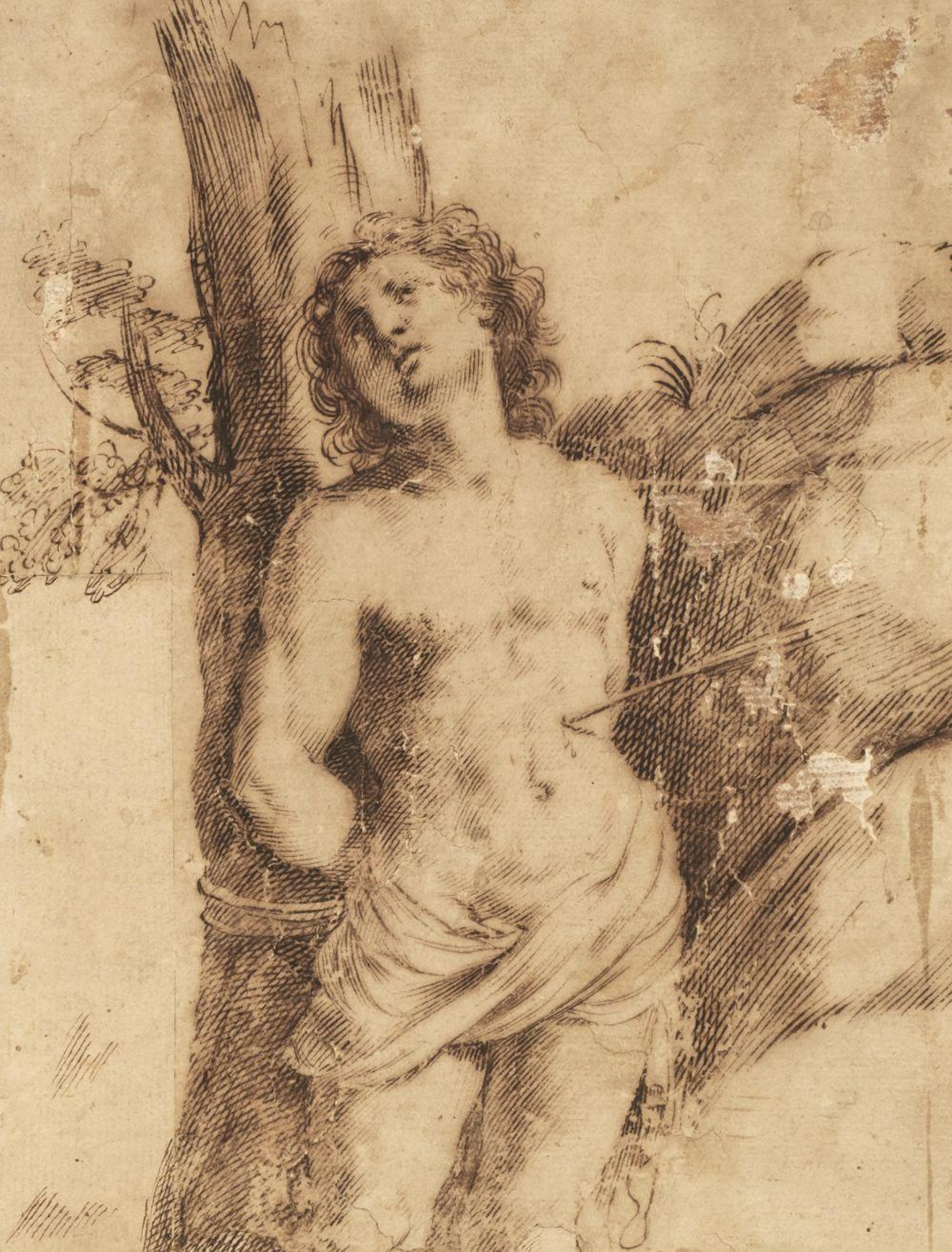 Attributed to Guercino (1591 -1666). Martyrdom of Saint Sebastian, circa 1630