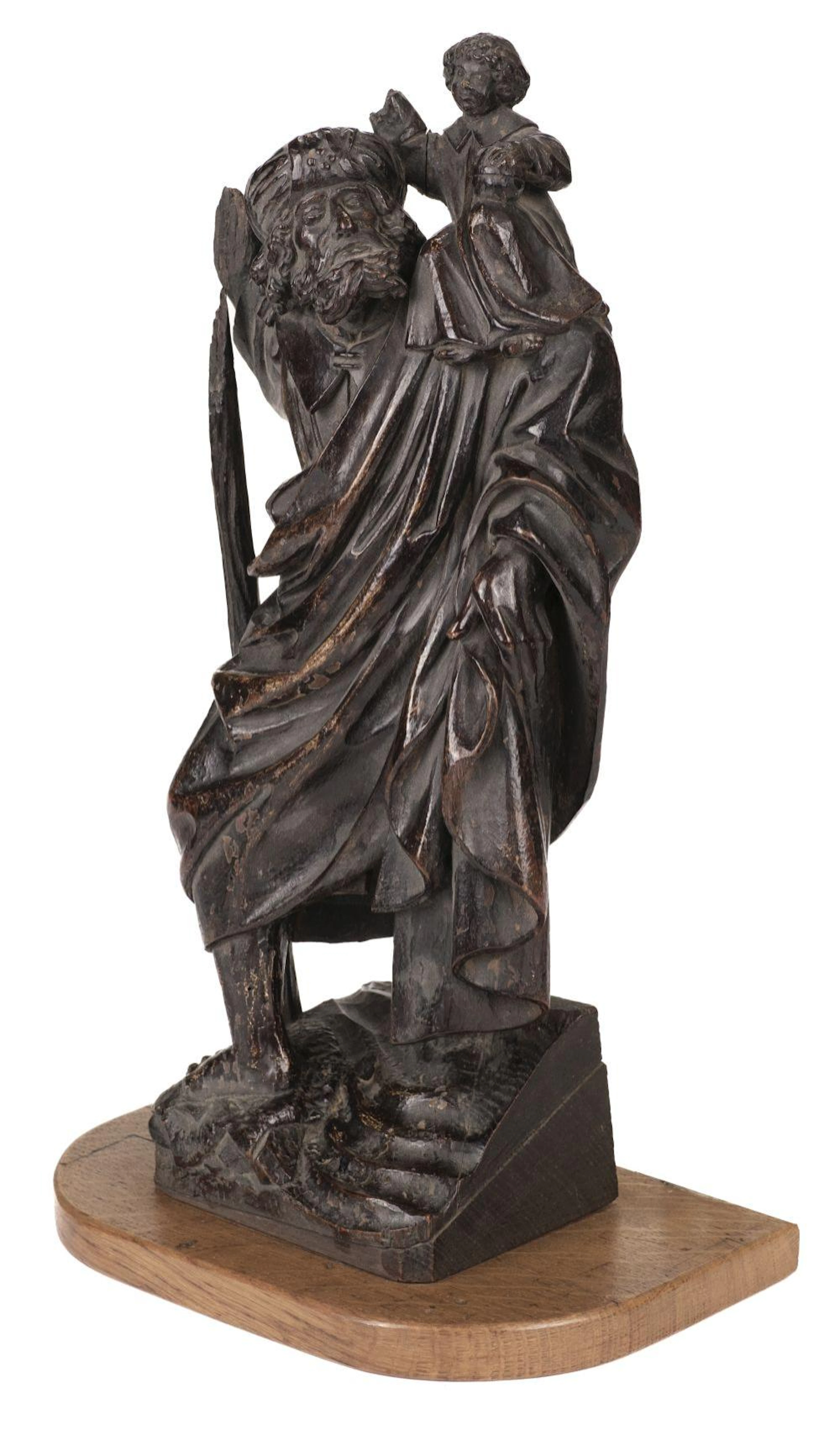 etherlandish School. St Christopher and Christ Child, 16 century, carved oak