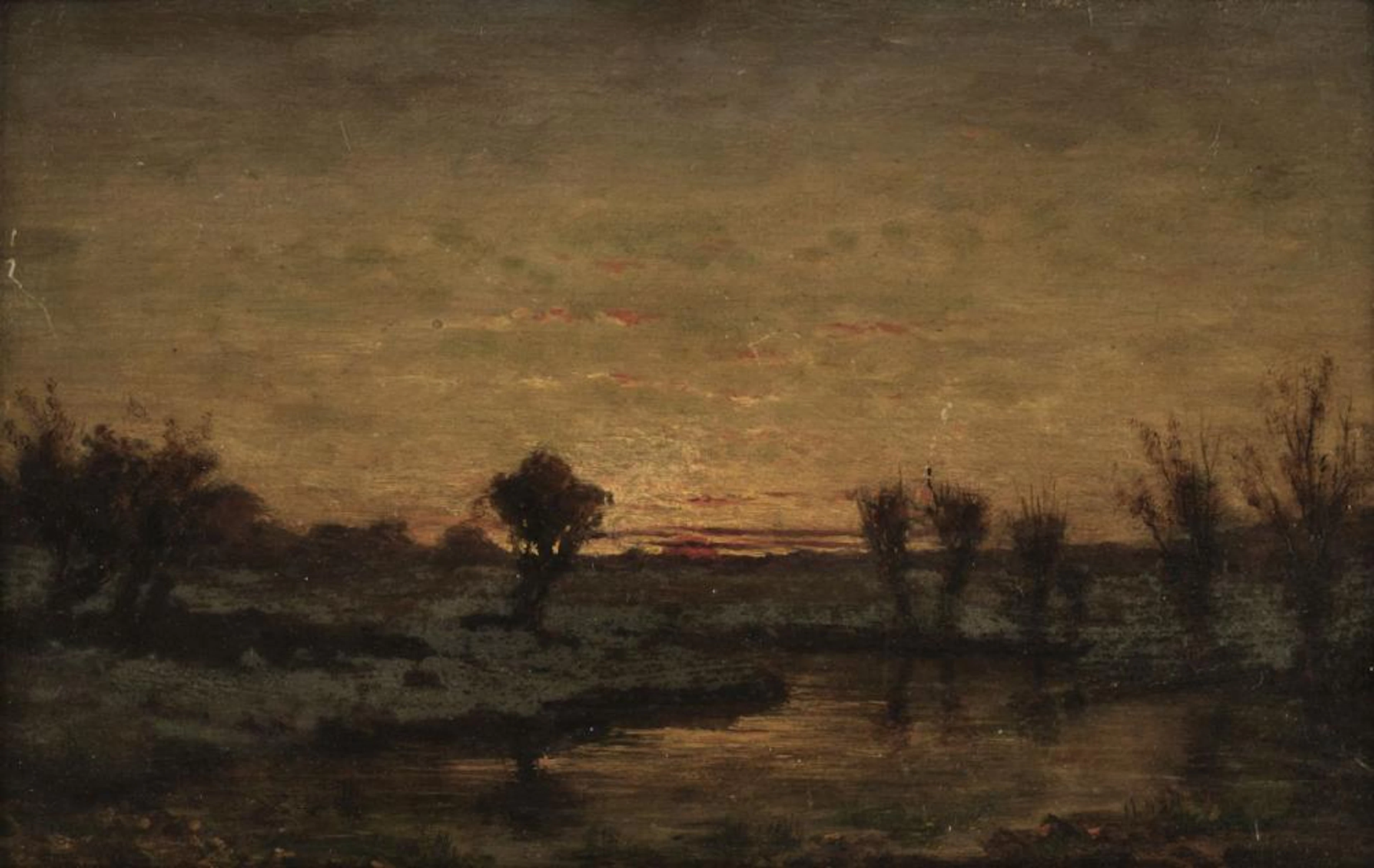 Daubigny (Charles François, 1817-1878, attributed to). Willows by a Stream