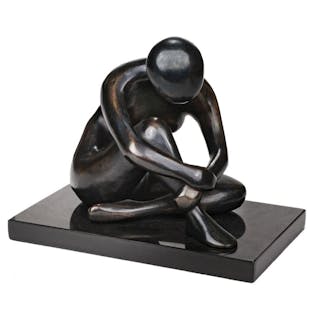 Summers (Leslie, 1919-2006). Girl resting, abstract bronze sculpture