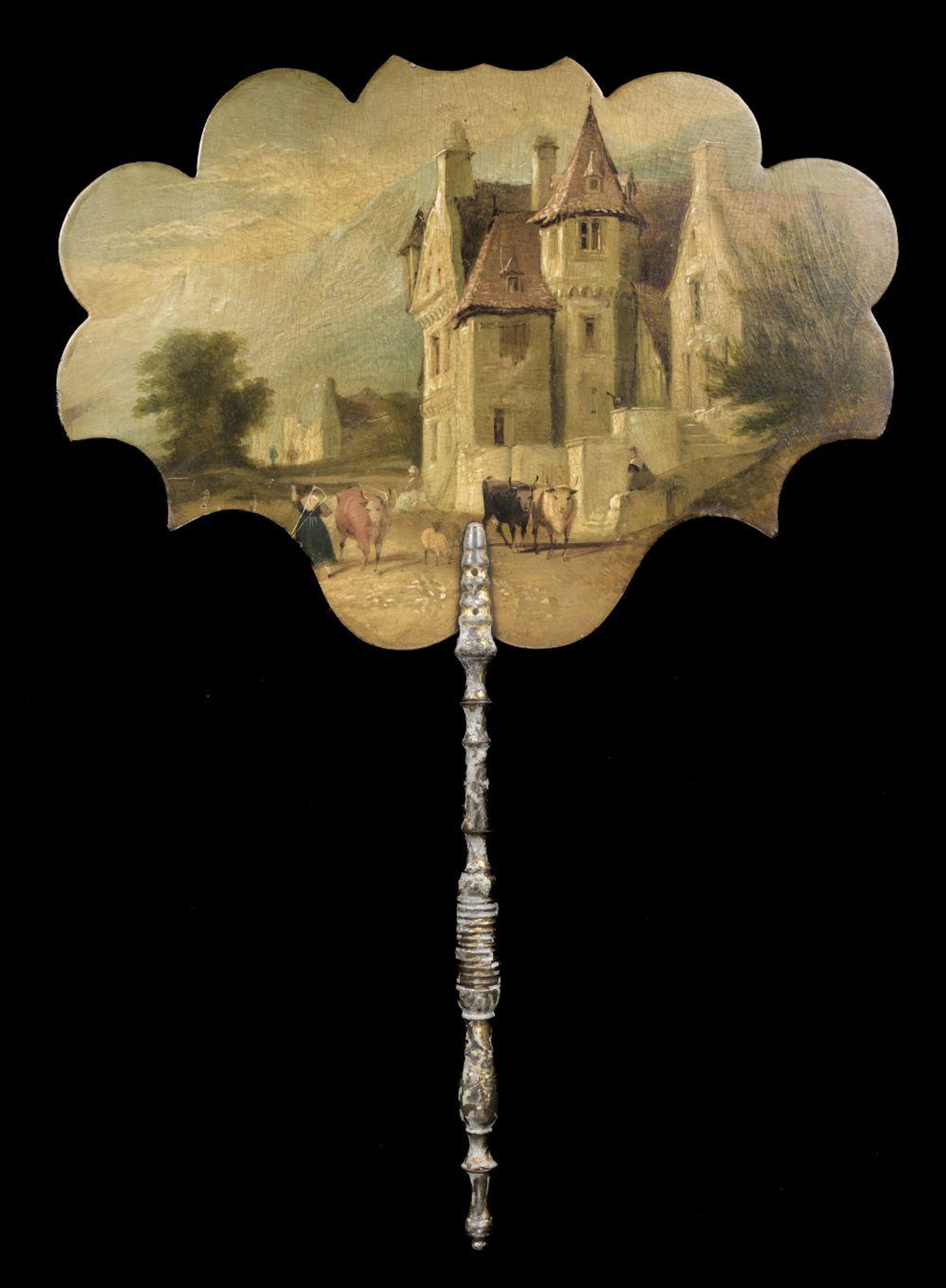 A hand-painted face screen fan, circa 1830
