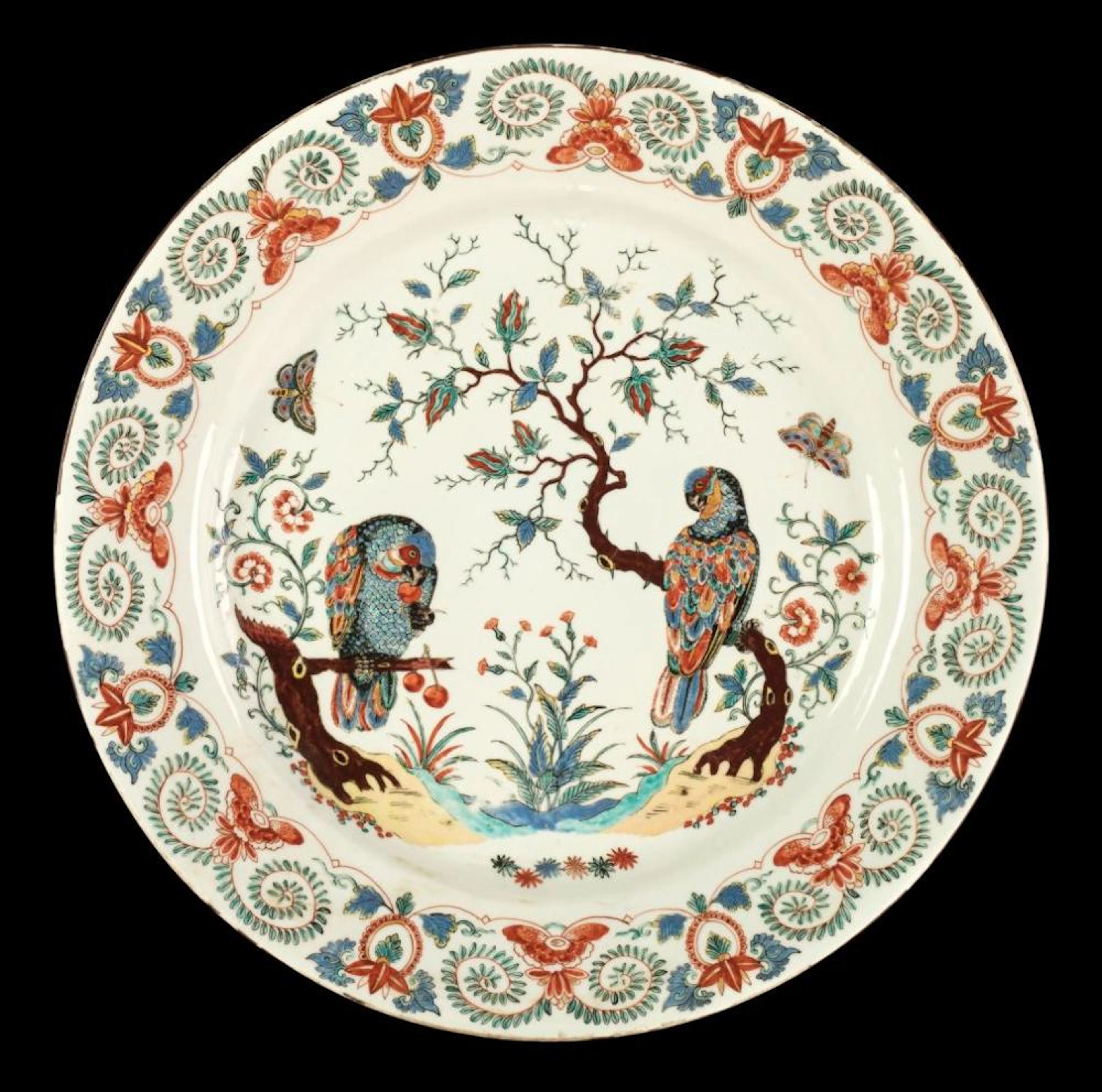 Charger. A fine Dutch-decorated Chinese polychrome porcelain charger