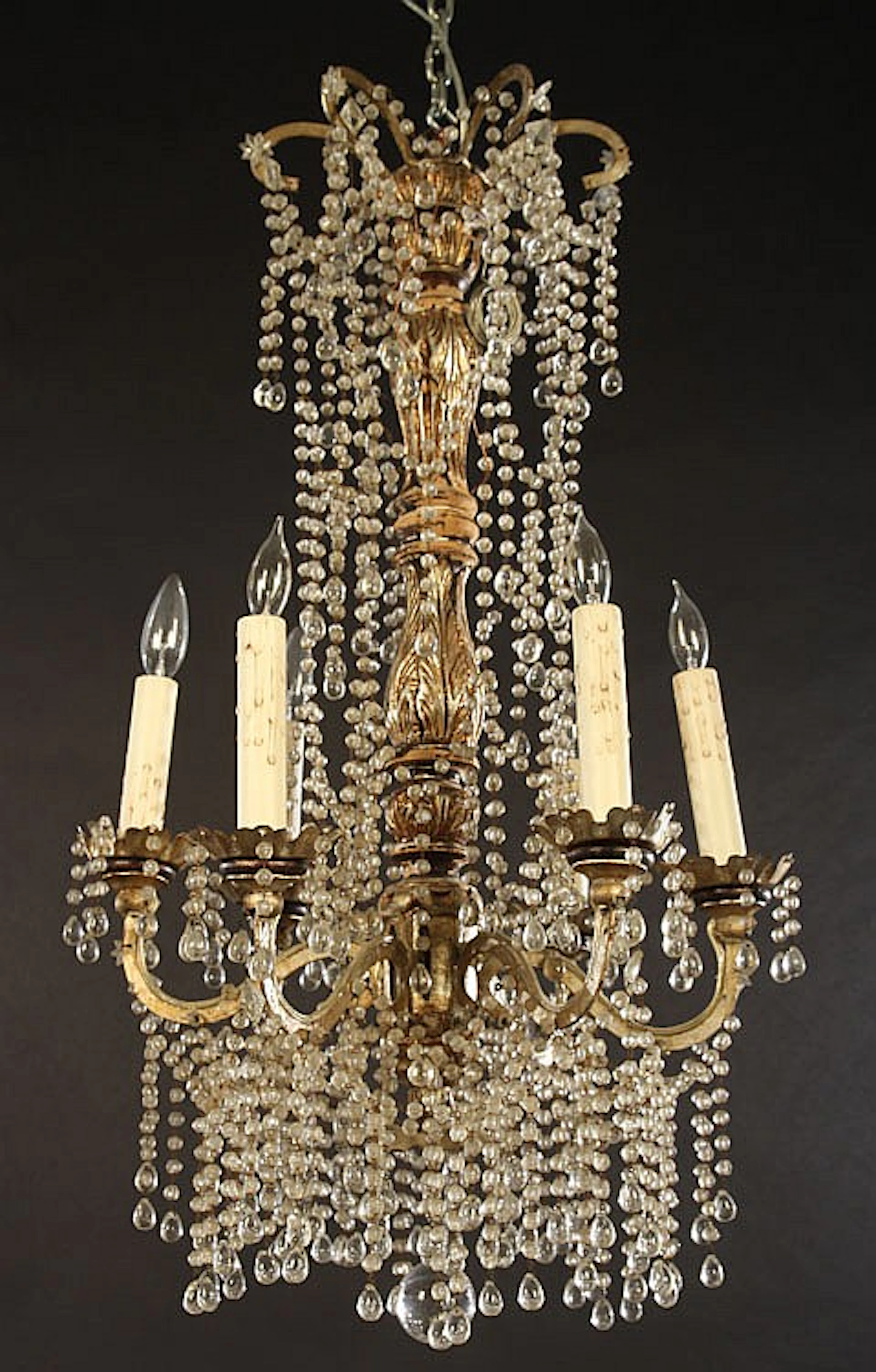 ITALIAN SILVER GILTWOOD CHANDELIER 6 IRON ARMS