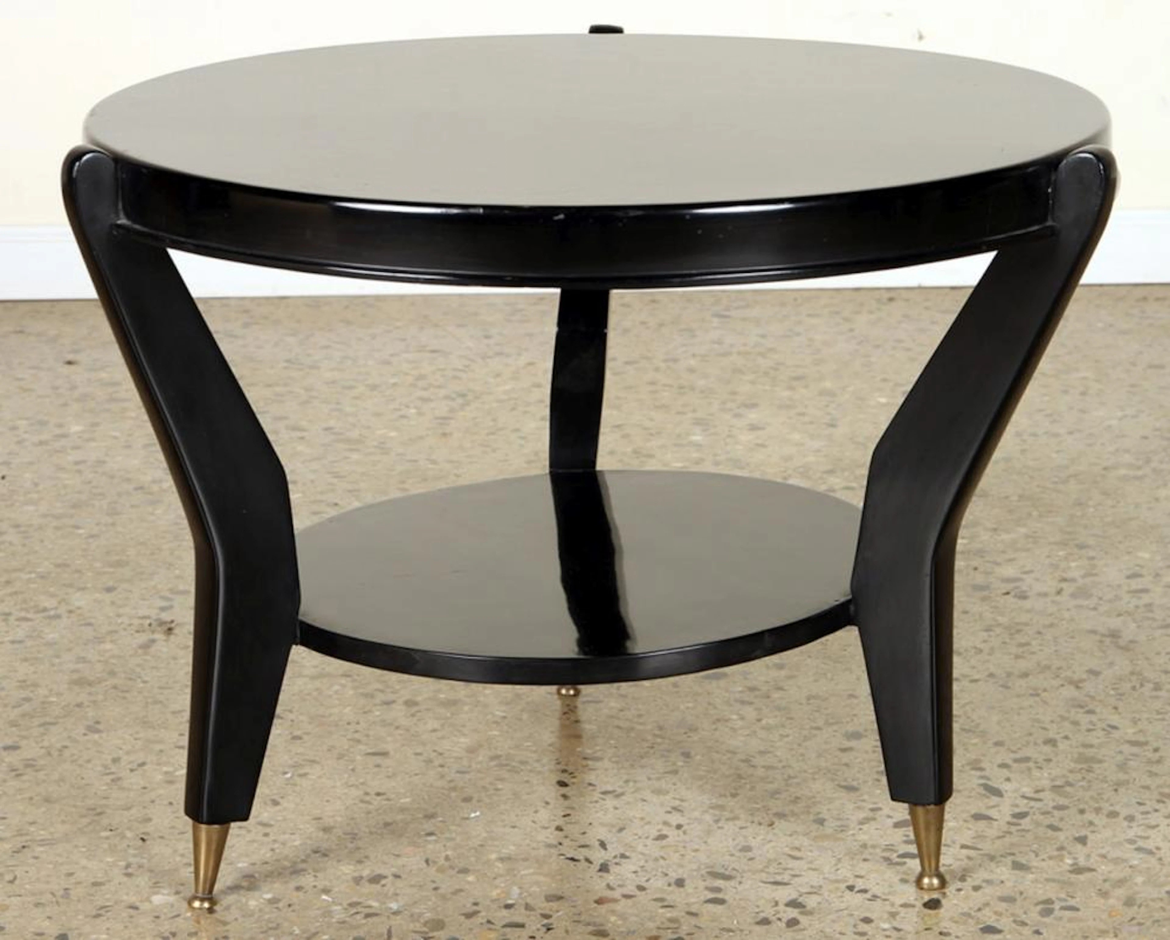 FRENCH EBONIZED 2-TIER ROUND COFFEE TABLE C.1950