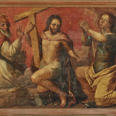 CRISTO TRA DUE SANTI, CON I SIMBOLI DELLA PASSIONE. Barnebys