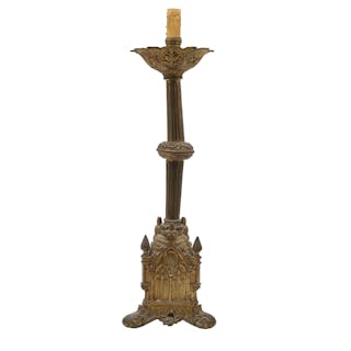 eo-Gothic candlestick in gilt brass, early 20th Century.