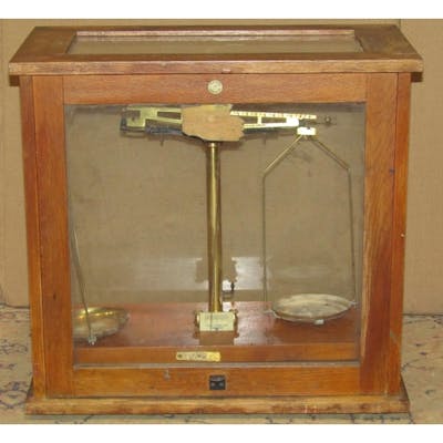 Vintage cased set of laboratory scales, labelled Philip Harr... | Barnebys