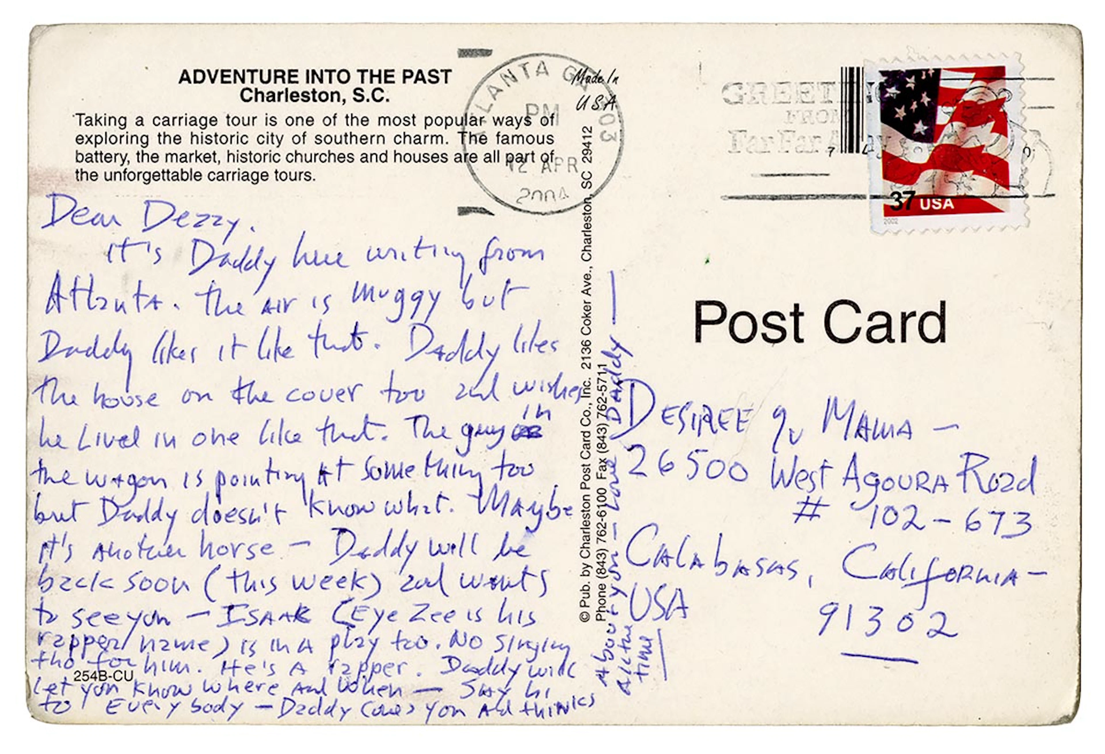 Bob Dylan Handwritten Postcard to Daughter Desiree Signed "Daddy"